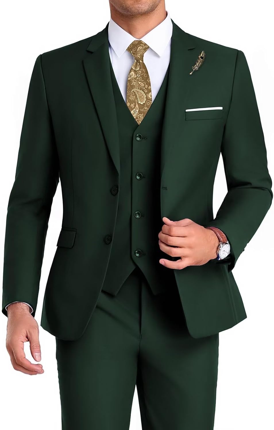 High-End Suits Men Suit Groomsmen Suit Orange Slim Fit 3 Pieces Suit for Men Notched Lapel Jacket Vest Pants