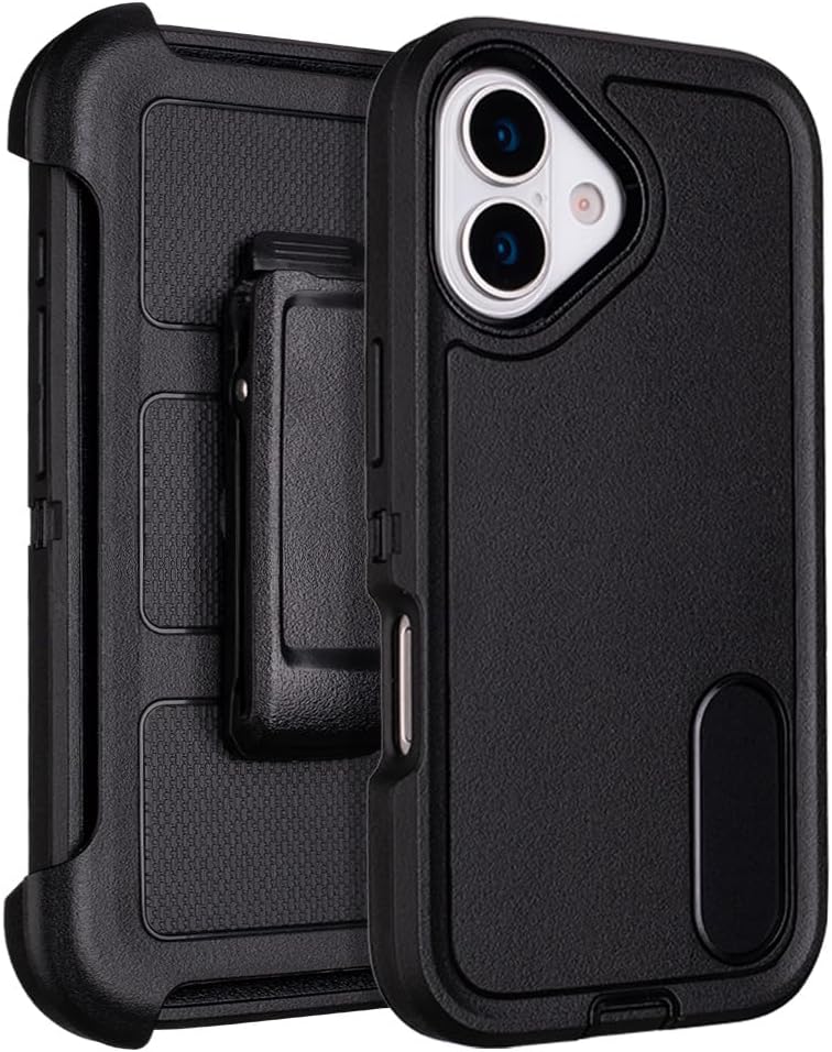 Yowtrey for Case iPhone 16 Case with Belt Clip Holster, Heavy Duty Protective Phone Cases for Work &amp; Outdoor, Military-Grade Shockproof Cover with Kickstand Clip, Dustproof Port Protection (Black)