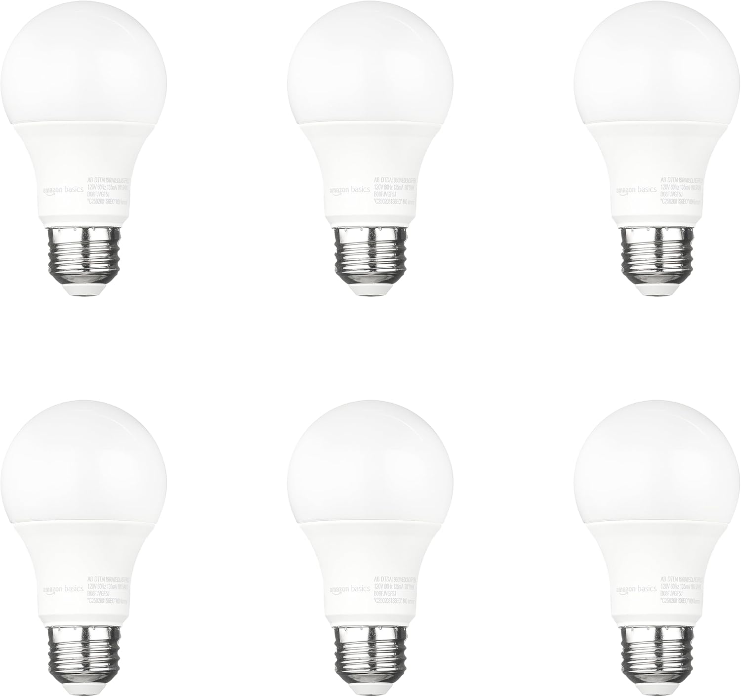 Amazon Basics A19 Dusk to Dawn Sensor LED Outdoor Light Bulbs, 60W Equivalent, Energy-Efficient 9W, Daylight White 5000K, E26 Base, Auto On\/Off, Porch, 10,000 Hours, 6-Pack