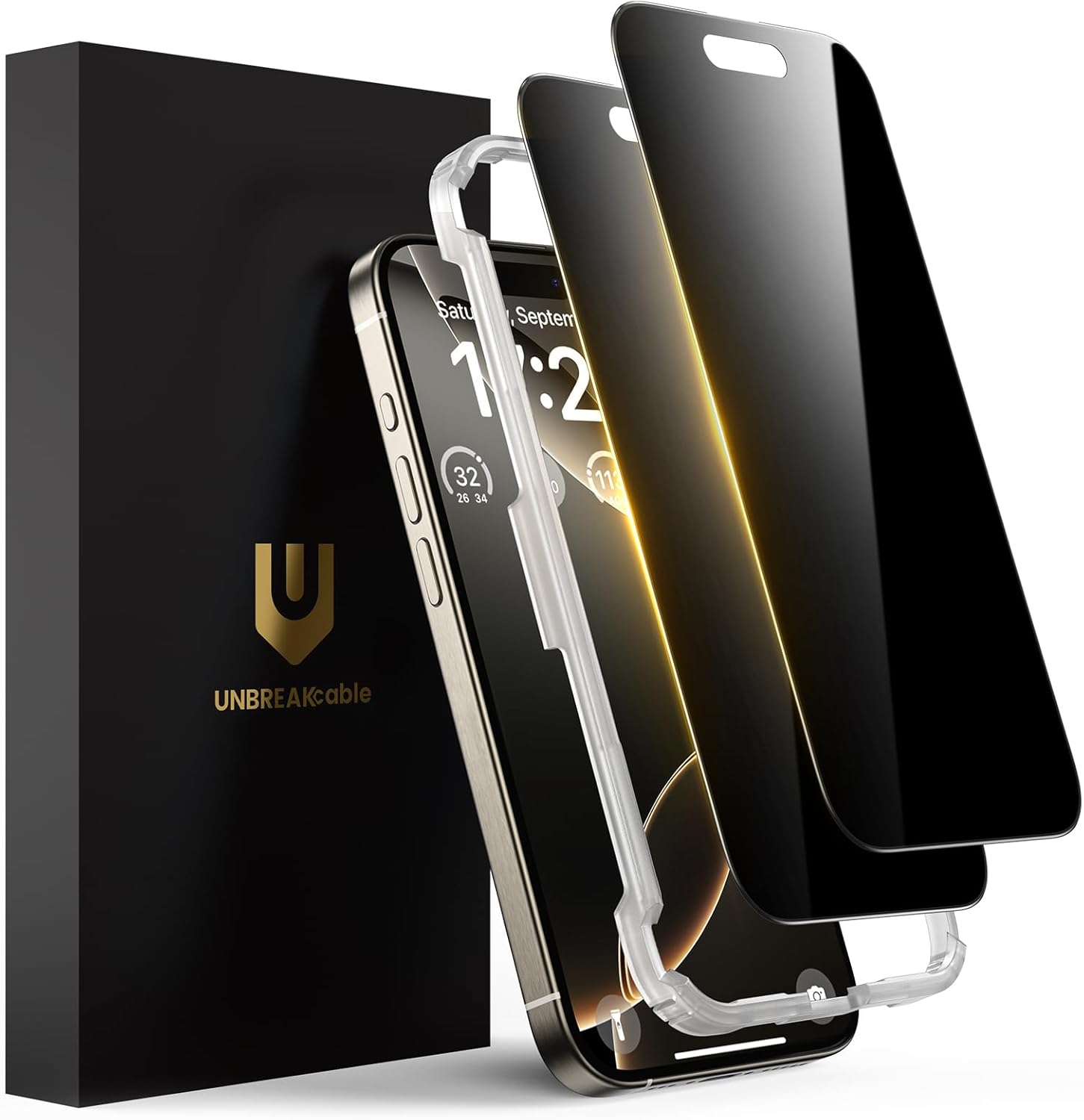UNBREAKcable Privacy Screen Protector for iPhone 16 Pro Max, Anti-Spy Shatterproof Tempered Glass [True 28°Anti Spy] [9H Hardness] [Easy Installation Frame] Black Protector for iPhone 6.9" - 2 Pac