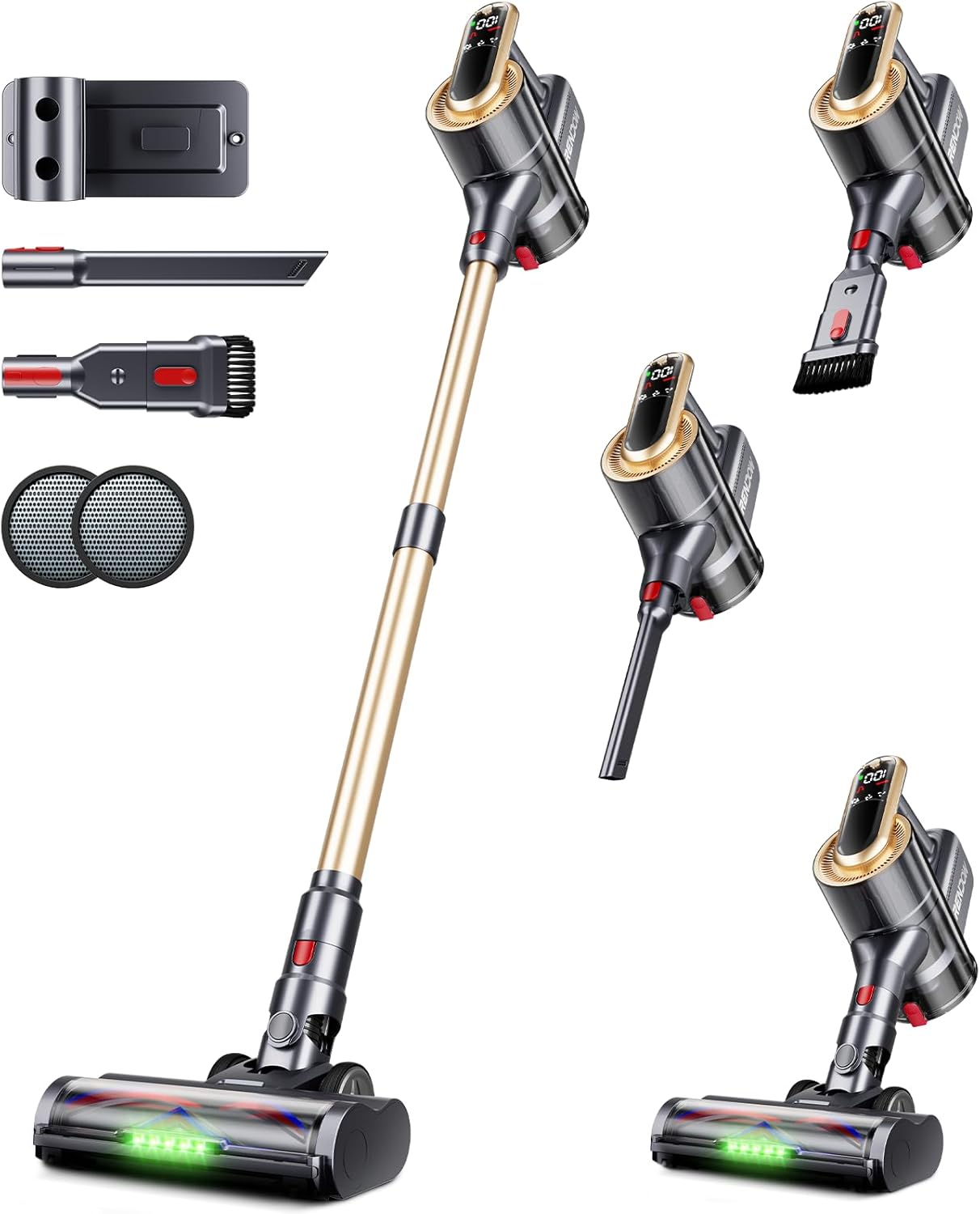 RENDOW Cordless Vacuum Cleaner, 550W 45Kpa 65Mins Vacuum Cleaners for Home, Self-Standing Cordless Stick Vacuum with LED Display,Anti-Tangle Rechargeable Wireless Vacuum for Pet Hair\/Carpet\/Hard Flo