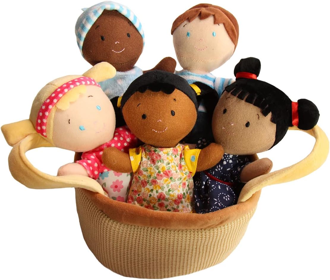 Snuggle Stuffs Basket of Buddies Plush Diversity Multicultural Ethnic Dolls | Diversity Toys for Toddlers | Soft Multicultural Dolls for Preschool Classroom, Daycare or at Home | Set of 5-8"
