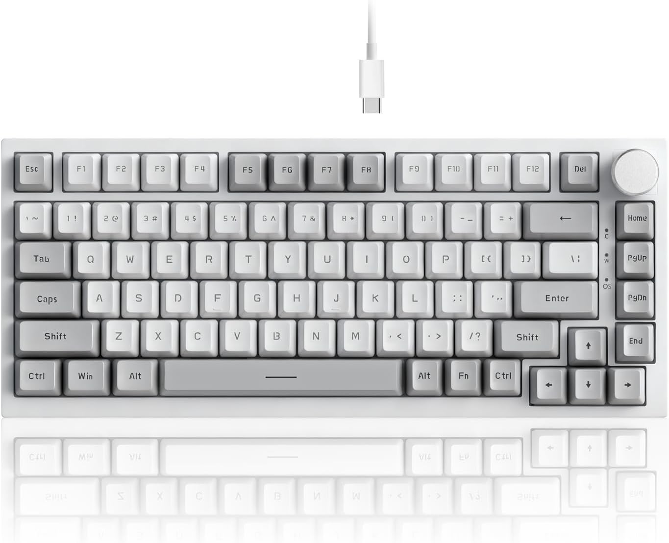 FIRSTBLOOD ONLY GAME. AK820 Wired 75% Mechanical Keyboard, Hot-Swappable Gasket-Mounted Gaming Keyboard with Red Switches, 81 PBT Keycaps Grey-White Layout, Multimedia Keys Knob, White Backlit