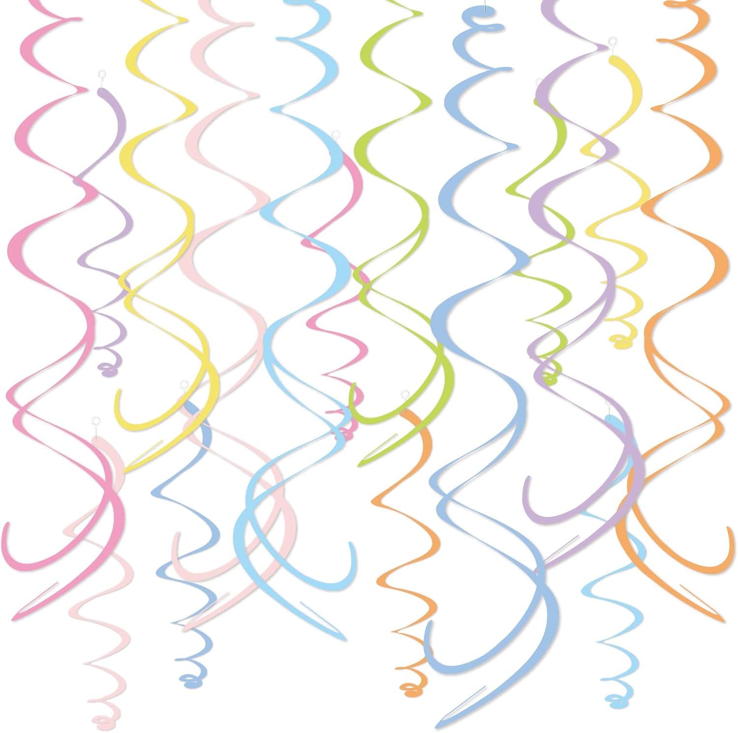 HonuGoGo 48PCS Pastel Paper Swirl Decorations Hanging Ceiling Streamers for Birthday, Spring, Bridal, Gender Reveal, Wedding, or Everyday Party Decor