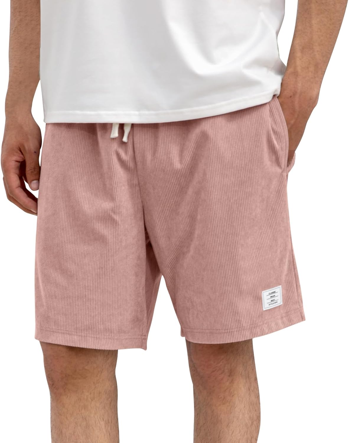 CHANGEOWN Mens Corduroy Shorts with Pockets,7 Inch Casual Elastic Waist Summer Beach Shorts with Drawstring