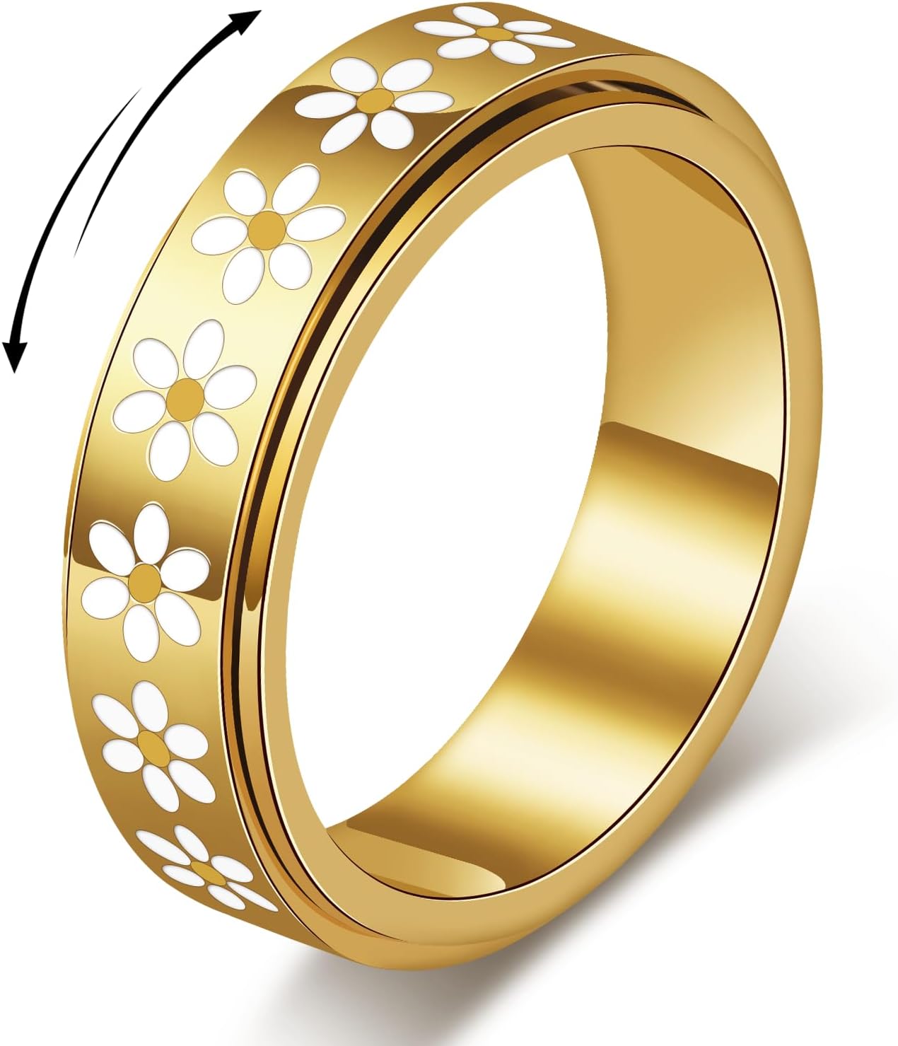 Sfloemm Daisy Fidget Ring for Anxiety Relief - 18K Gold Plated Spinner Band for Stress Relief,Stainless Steel Statement Flower Ring for Women,Thoughtful Gift for Birthday Valentine's Day,Size 6-10