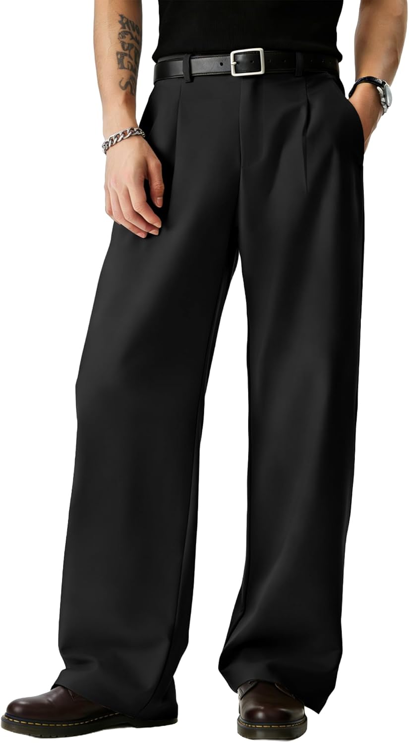 JMIERR Mens Baggy Casual Dress Pants Lightweight Pleated Old Money Wide Leg Pants Loose Relaxed Fit Trousers