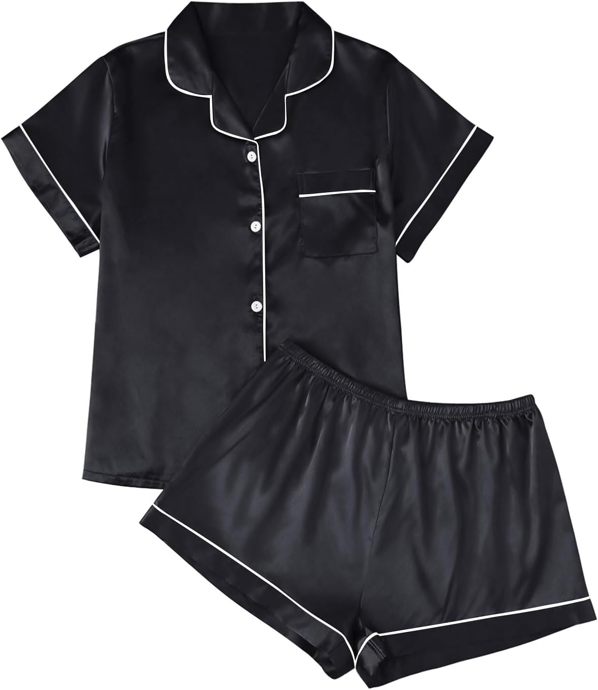 LILLUSORY Silk Satin Pajama Set for Women 2 Piece Lounge Pjs Winter Matching Summer Sleepwear Button Down Shirt Shorts