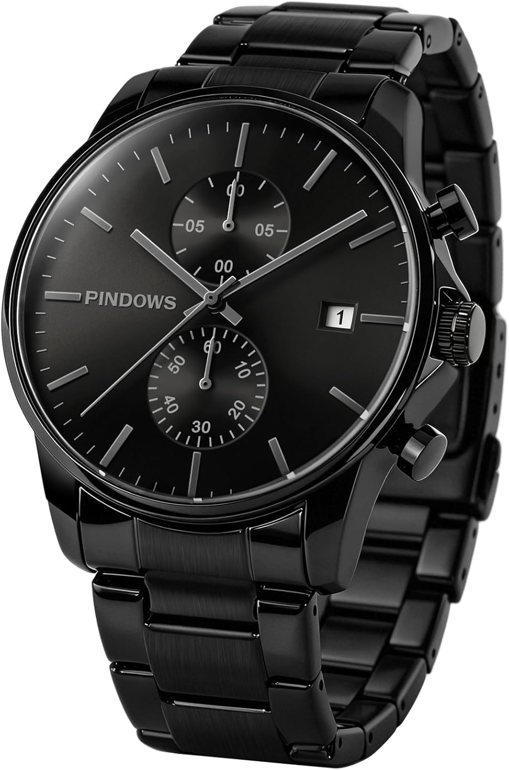 PINDOWS Mens Watches Fashion Minimalist Business Heavy Duty Stainless Steel Waterproof Chronograph Quartz Watch with Auto Date