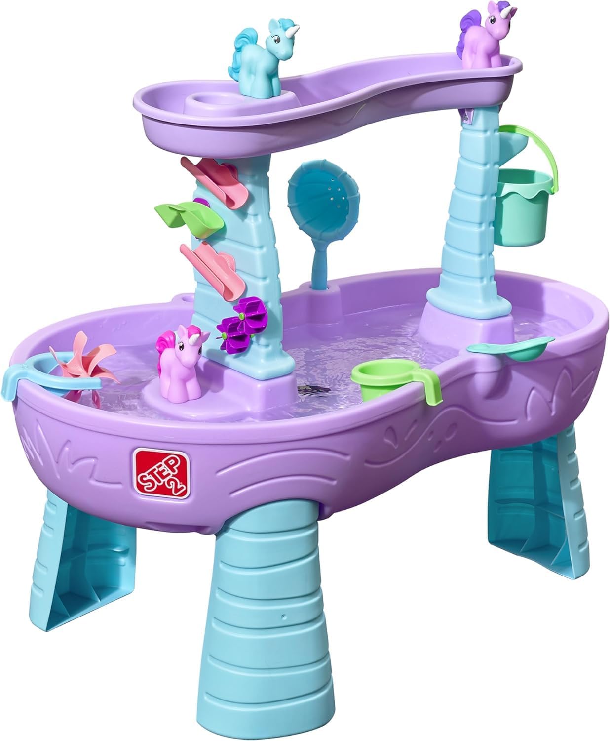 Step2 Rain Showers and Unicorns Water Table, Kids Water and Sand Activity Sensory Playset, Summer Outdoor Toys, 13 Piece Water Toy Accessories, for Toddlers 1.5+ Years Old, Blue &amp; Purple