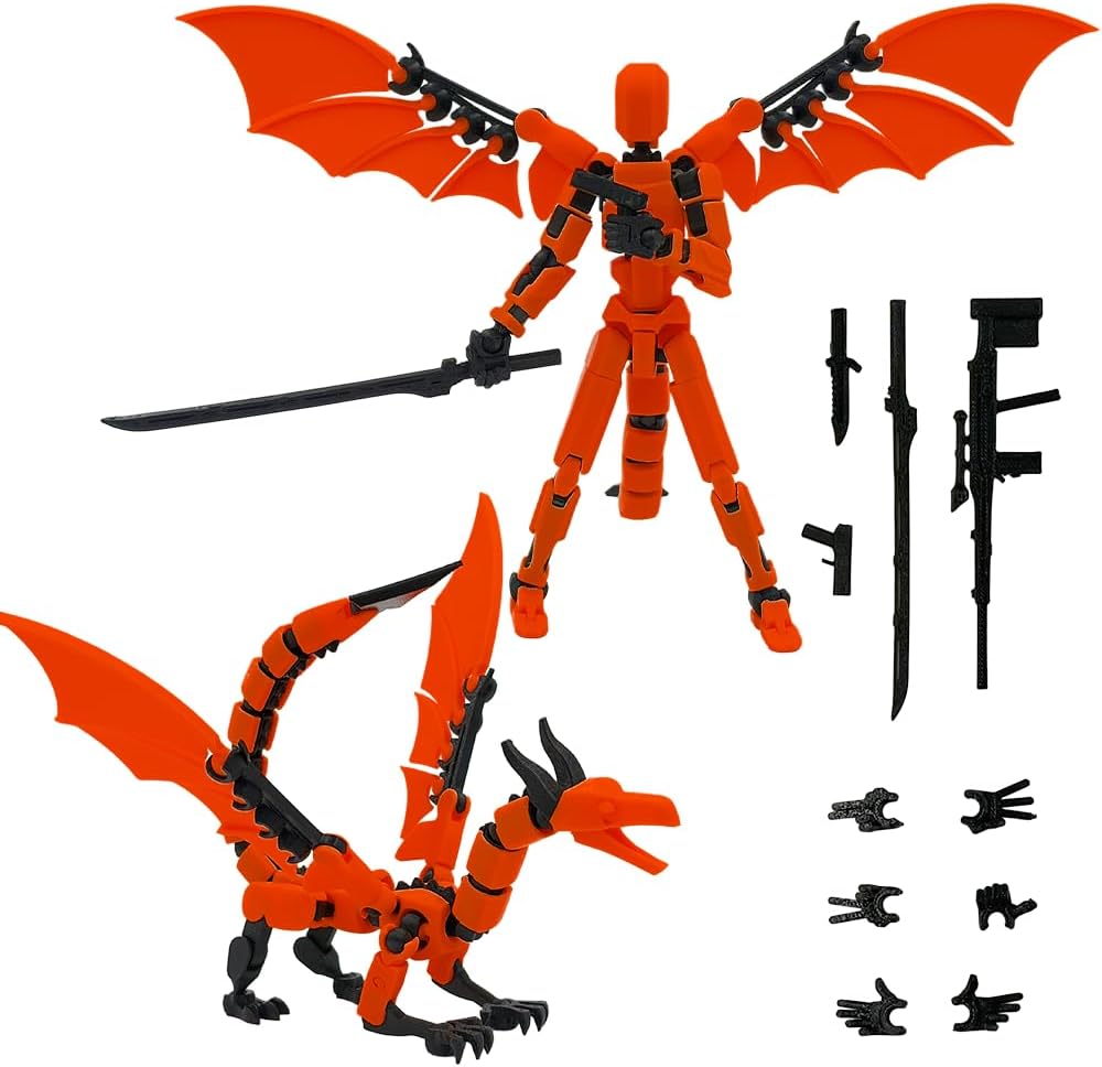 2026 New T13 Action Figure Set with Dragon, 3D Printed Multi-Jointed Movable Nova 13 Dummy Robot, Titan 13 Action Figures Collectors Desktop Decorations for Game Lovers (Black + Red)