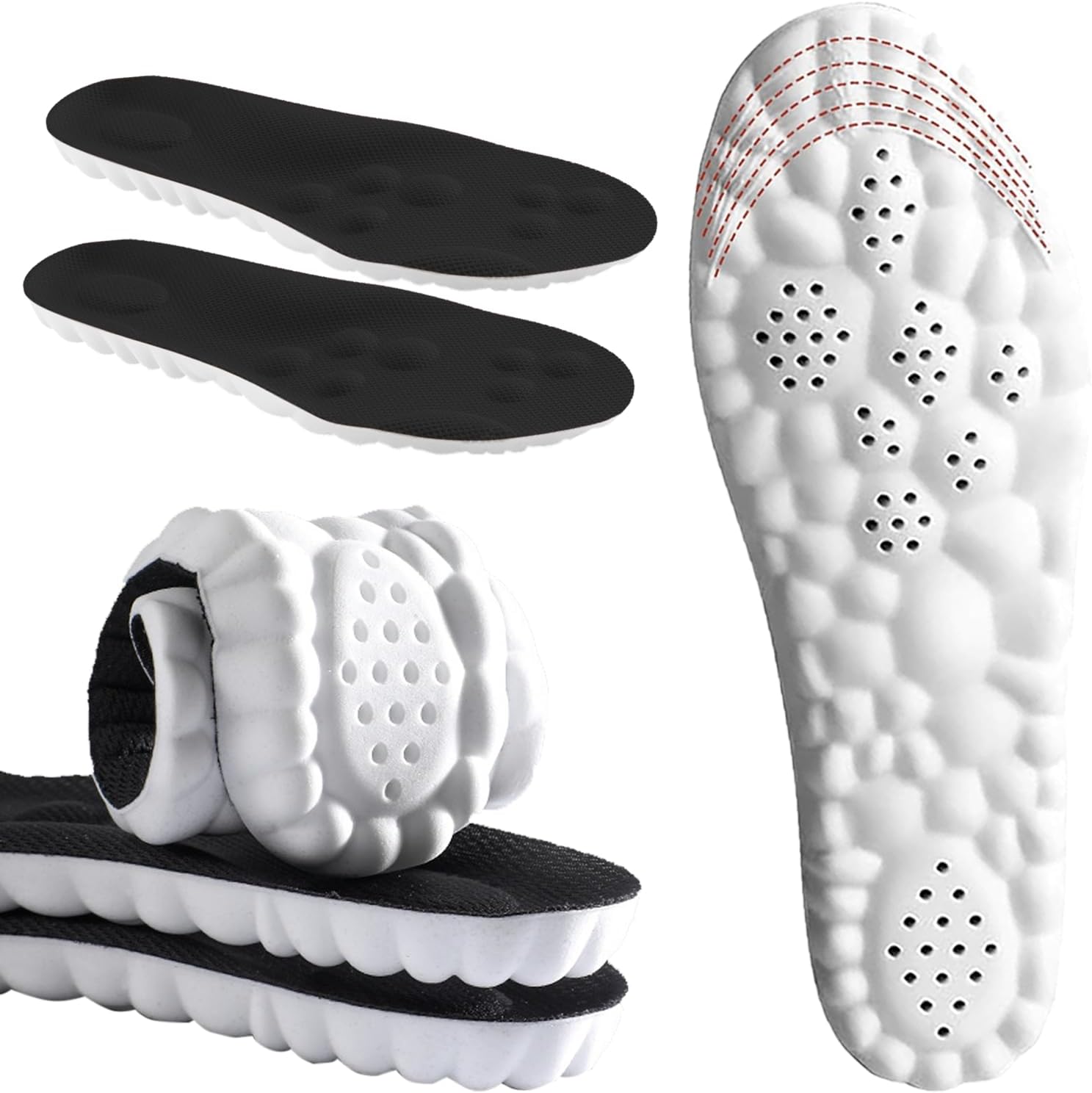 DWTWLE 4D Cloud Insoles for Men and Women Insoles Men Super Soft Anti-Fatigue, Shock Absorption, Relieve Foot Pain, (Black, Men: US 7-11)