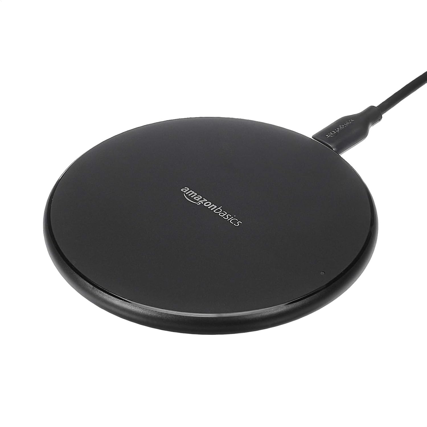 Amazon Basics 15W Qi Certified Fast Wireless Charging Pad with USB Cable for iPhone 15\/14\/13\/12\/11\/X, Samsung and LG, Case Compatible, Black