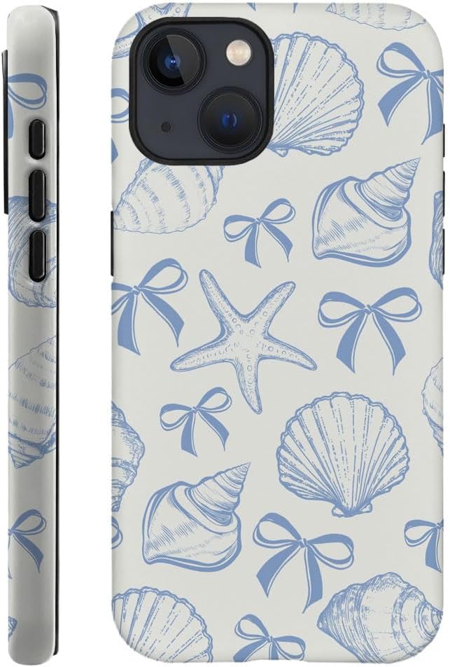 DAIZAG Case Compatible with iPhone 13,Fit Shockproof Cover for Women Girls,Blue Seashell Bow