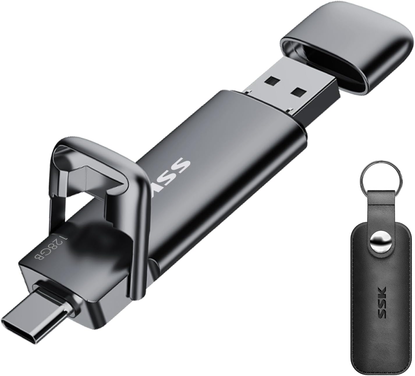 SSK 128GB Dual USB C Flash Drive,2-in-1 Type C+ USB A 3.2 Gen2 Solid State Thumb Drive,Speed Up to 550MB\/s Memory Stick Data Storage for iPhone 15,Thunderbolt 3, Android Phone,Tablet,Laptop