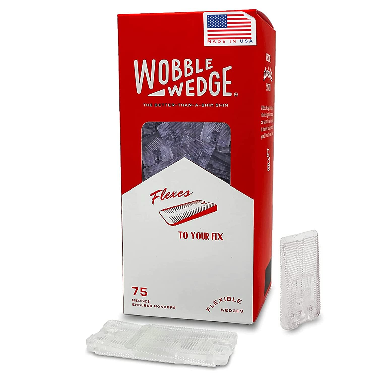 WOBBLE WEDGES Flexible Plastic Shims - Leveling Shims for Home Improvement, Furniture Levelers, Table, and Toilet for Leveling - Made in USA Plastic Wedges Shim for Appliances (Clear, 75-Pack)