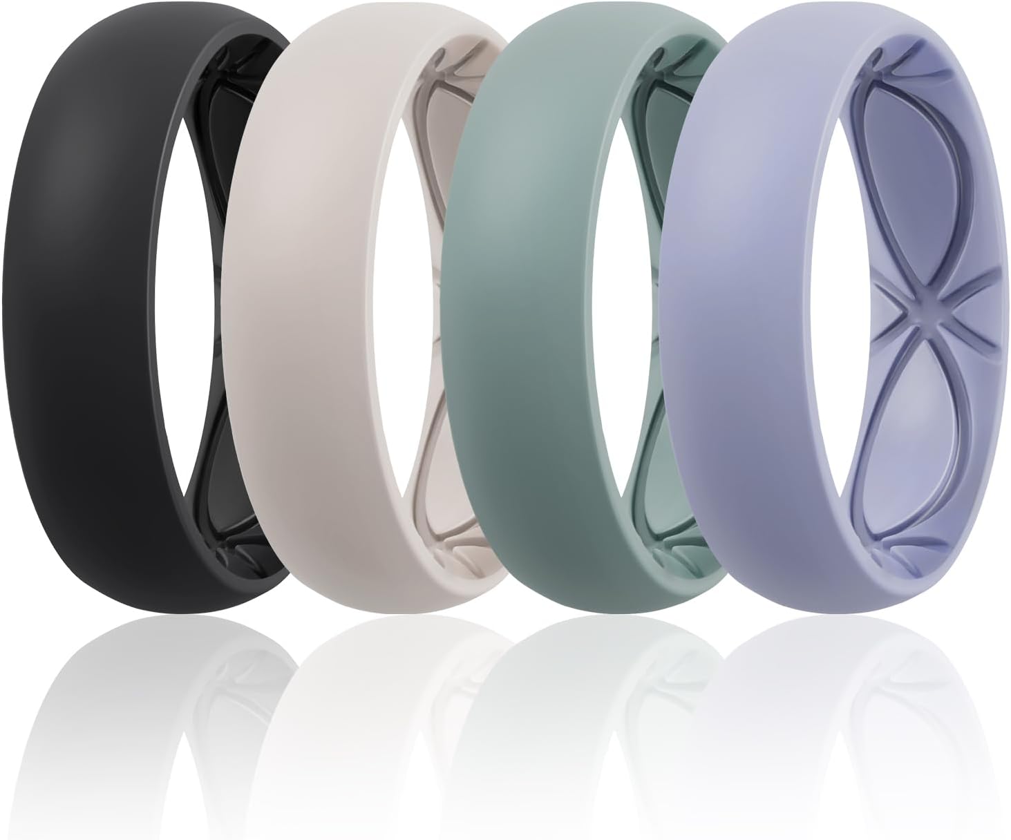 Egnaro 4\/5\/8 Variety Multipack Ergonomic Breathable Anniversary Rings, 6mm Wide - 2mm Thick Rubber Wedding bands women, silicone Rings Women with Half Size