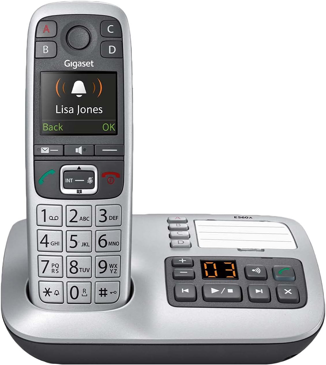Gigaset E560A \u2013 Cordless Phone for Seniors with Answering Machine and SOS Key, Brilliant Sound Quality and Volume Amplification - Made in Germany (Platinum, Pack of 1)