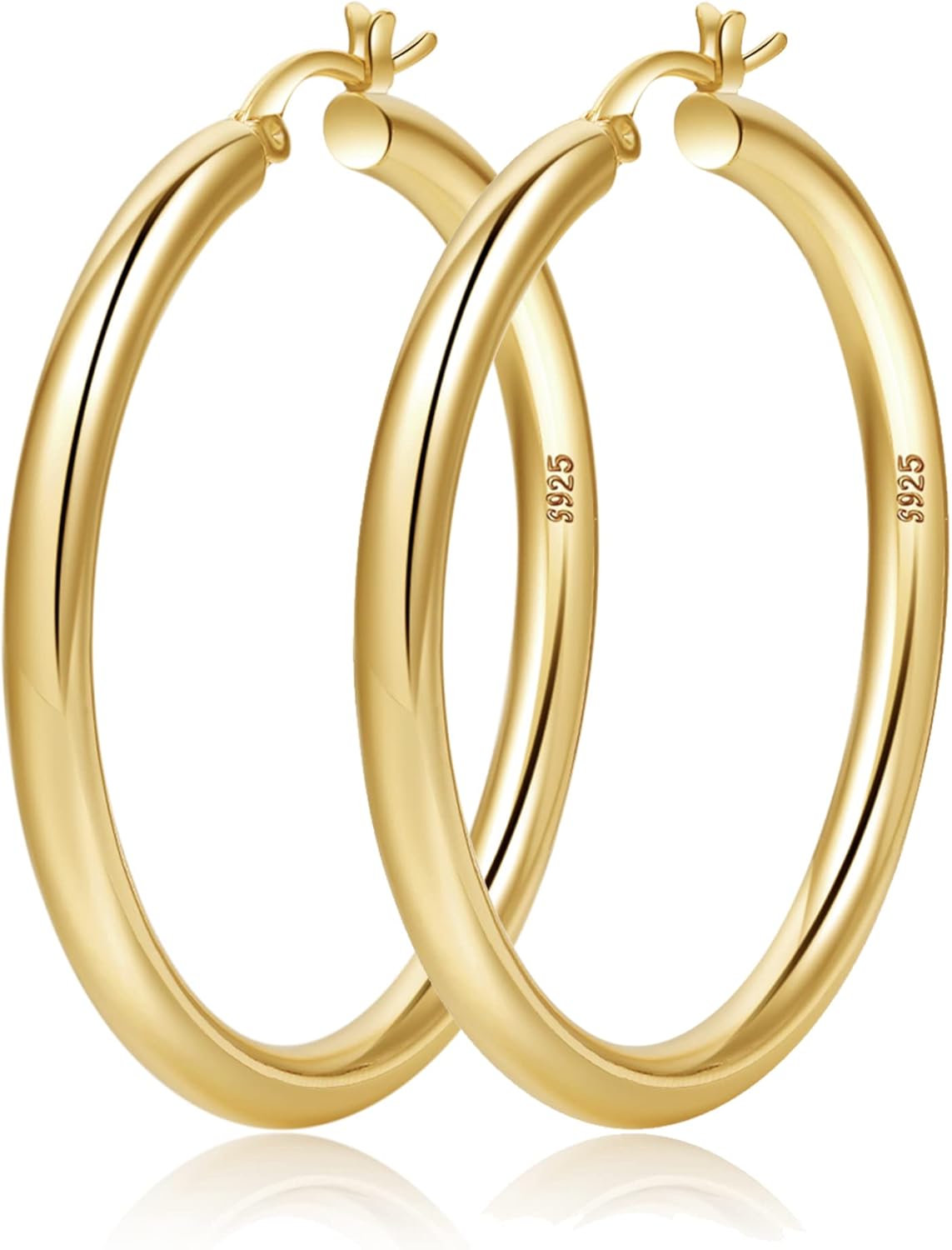 4mm Thick Gold Chunky Earrings Steling Silver Post Hoops Earrings For Women Hollow Tube Hoops Earrings Thick Gold Hoop Earrings Hypoallergenic Lightweight Gold Hoop Large Earrings 20\/30\/40\/50\/60MM