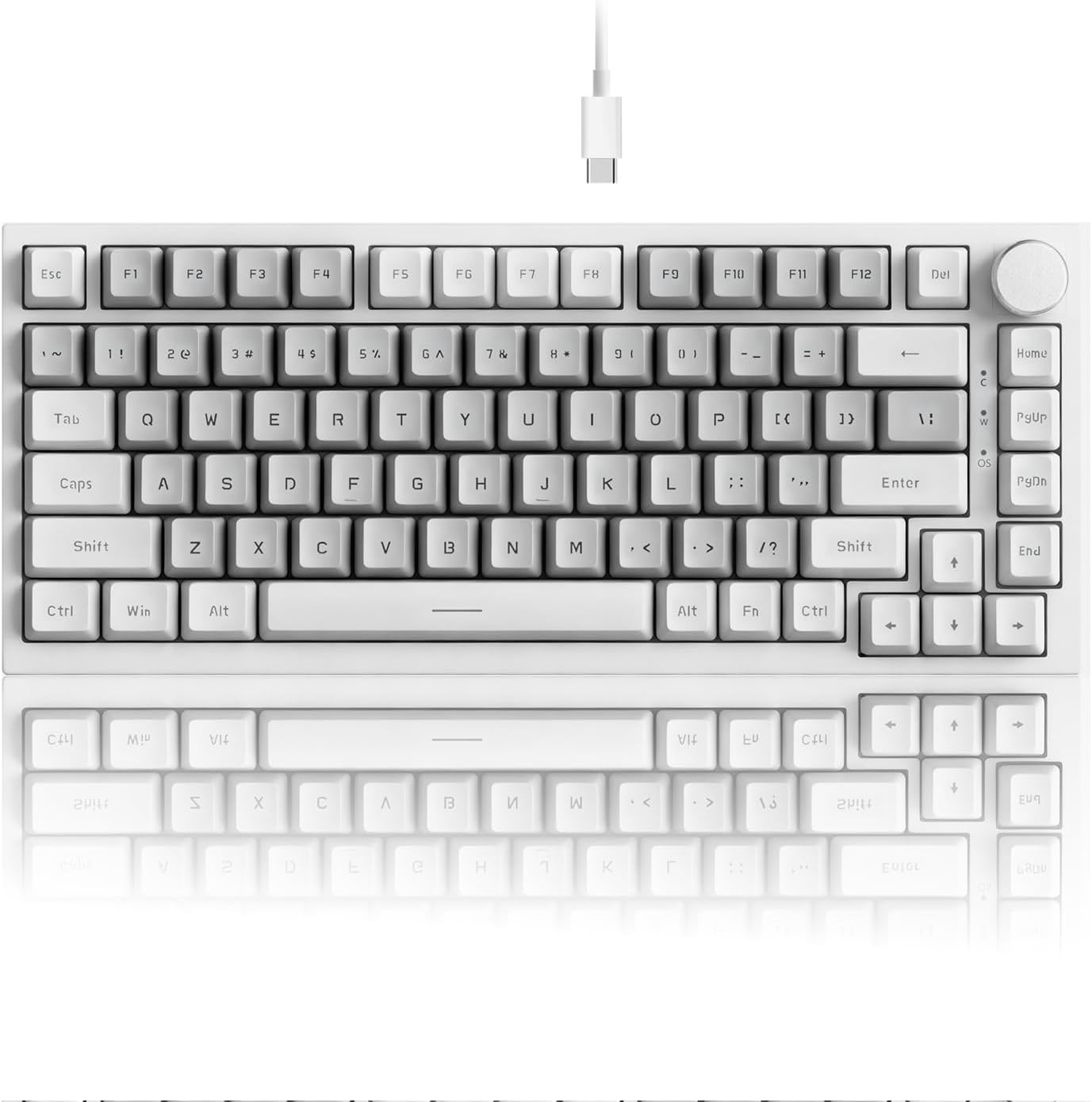 AK820 Wired 75% Mechanical Keyboard, Hot-Swappable Gasket-Mounted Gaming Keyboard with Similar HP Switches, 81 PBT Keycaps White-Grey Layout, Multimedia Keys Knob, White Backlit