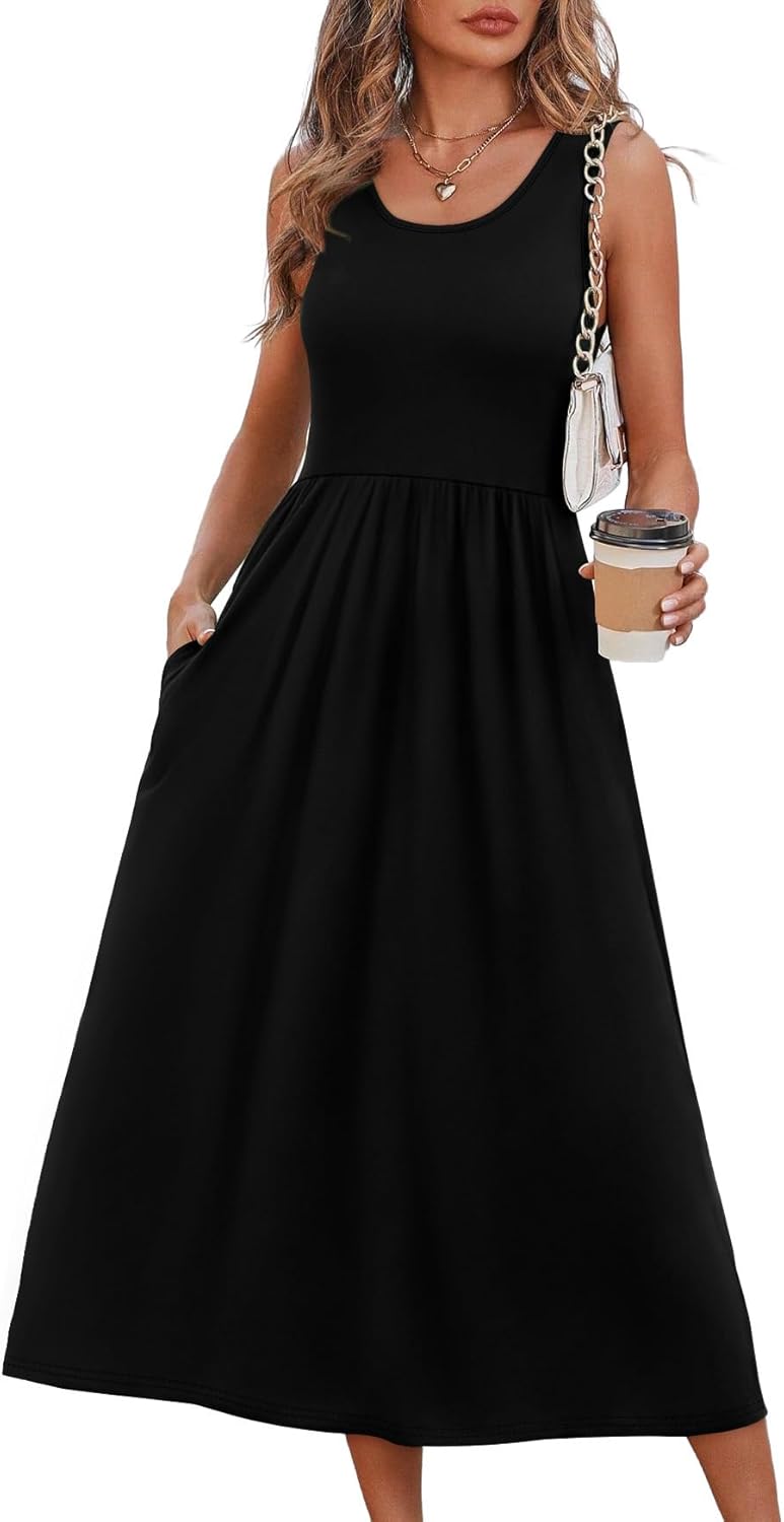 WIHOLL Summer Dresses for Women Flowy Casual Midi Dress Beach Vacation Sundresses with Pockets