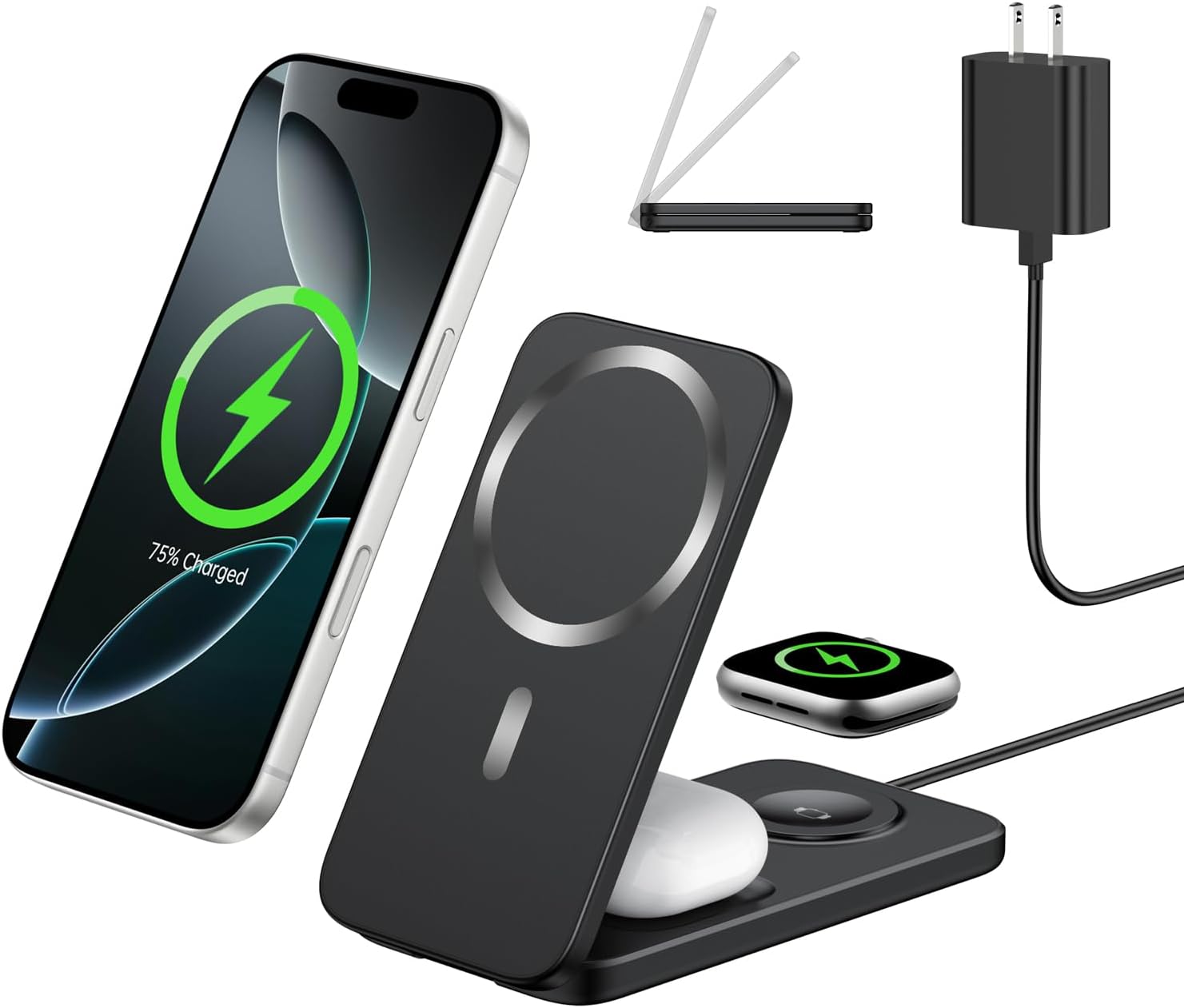 XNYAND Compatible MagSafe 3 in 1 Wireless Charging Station for Apple, Magnetic Foldable Charger Stand for iPhone 17\/16\/15\/14\/13\/12 Pro Max, Apple Watch Ultra\/Series &amp; AirPods Pro Fast Chargi