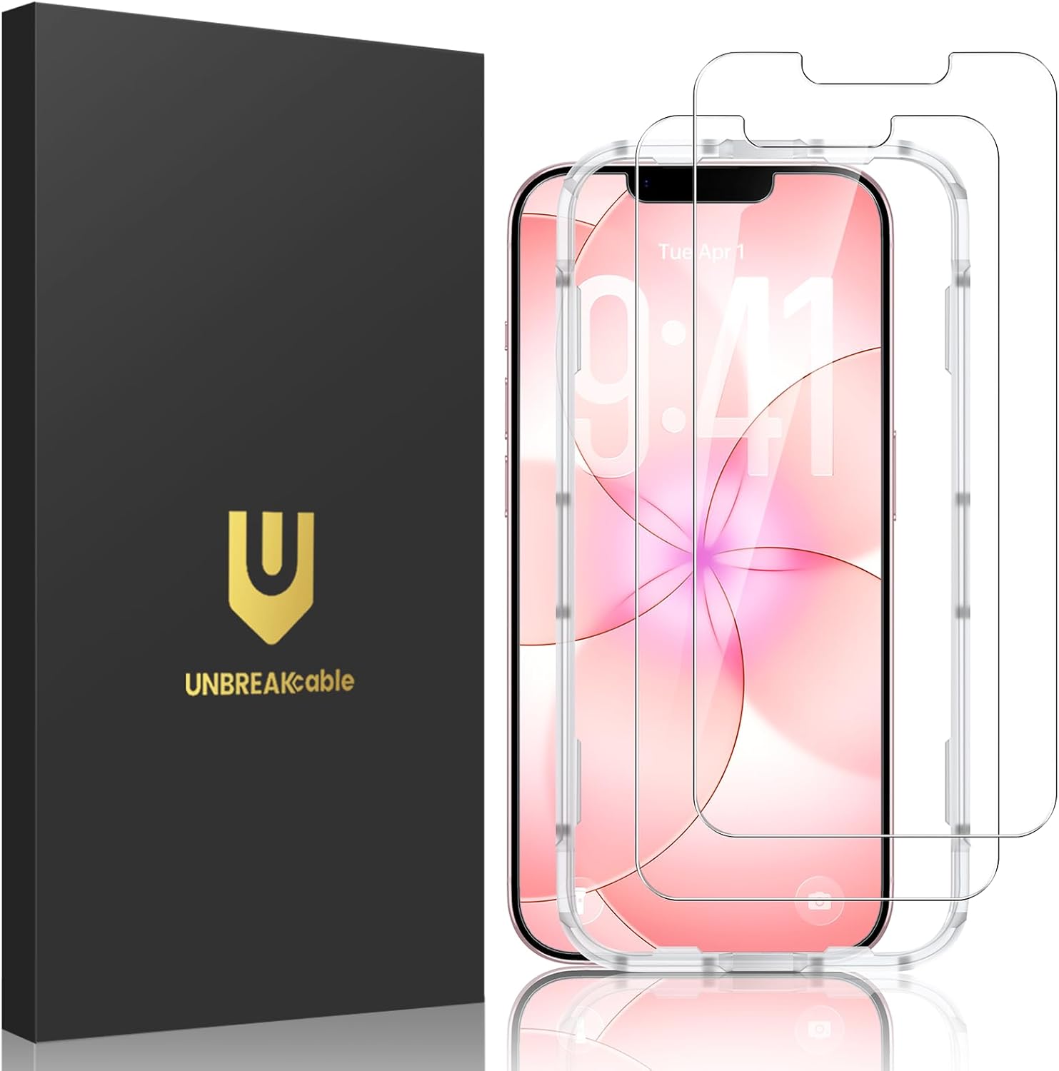 UNBREAKcable 2-Pack Screen Protector for iPhone 17e \/ iPhone 16e, Double Shatterproof Tempered Glass [Easy Installation Frame] [9H Hardness] [99.99% HD Clear] [Case Friendly] for iPhone 6.1 inch
