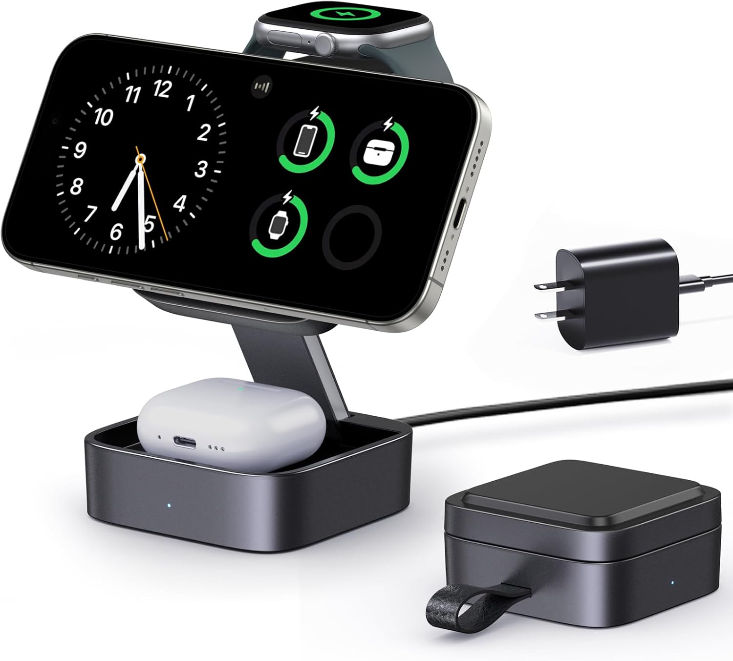 3 in 1 Wireless Charging Station for Apple Devices, Magnetic Foldable Travel Fast Charger Stand Compatible with MagSafe for iPhone Air\/17\/16\/15\/14\/13\/12 Series, Apple Watch &amp; AirPods Pro\/4\