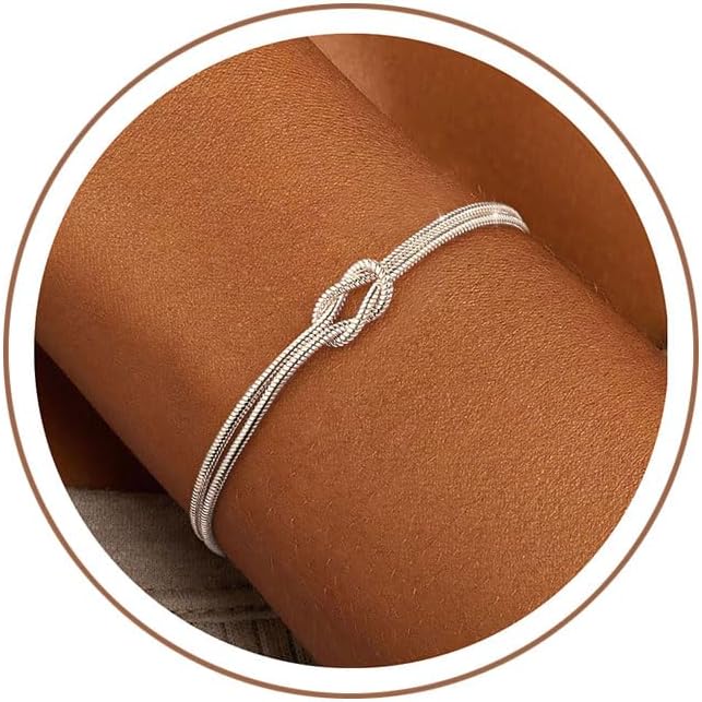 KOHOTA Silver Gold Bracelets for Women Trendy 14K Gold Plated Bracelet for Women Non Tarnish Dainty Stackable Layered Chain Heart Pearl Knot Beaded Bracelets Stack Set Charm Mothers Day Jewelry Gifts