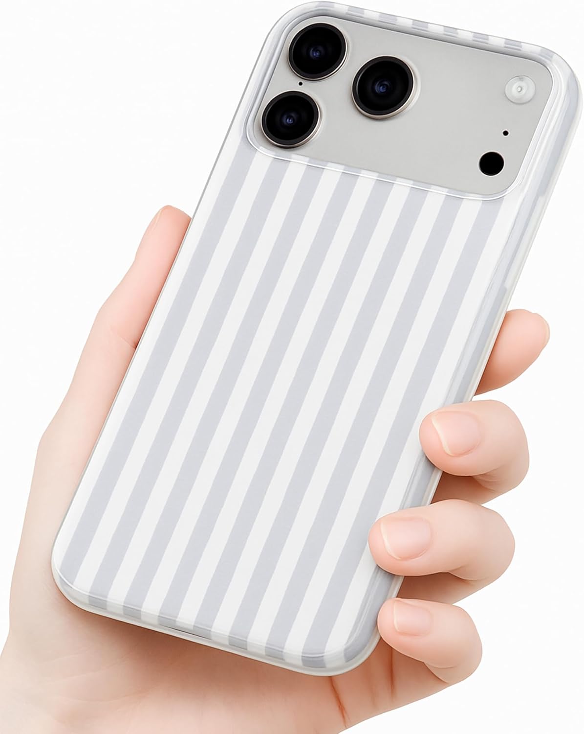 Compatible with iPhone 17 Pro Case, with Aesthetics Striped Design Case for Women Girl, Cute Fashion Simple Soft TPU Slim Protection Phone Case for iPhone 17 Pro 6.3'' - Light Blue &amp; White