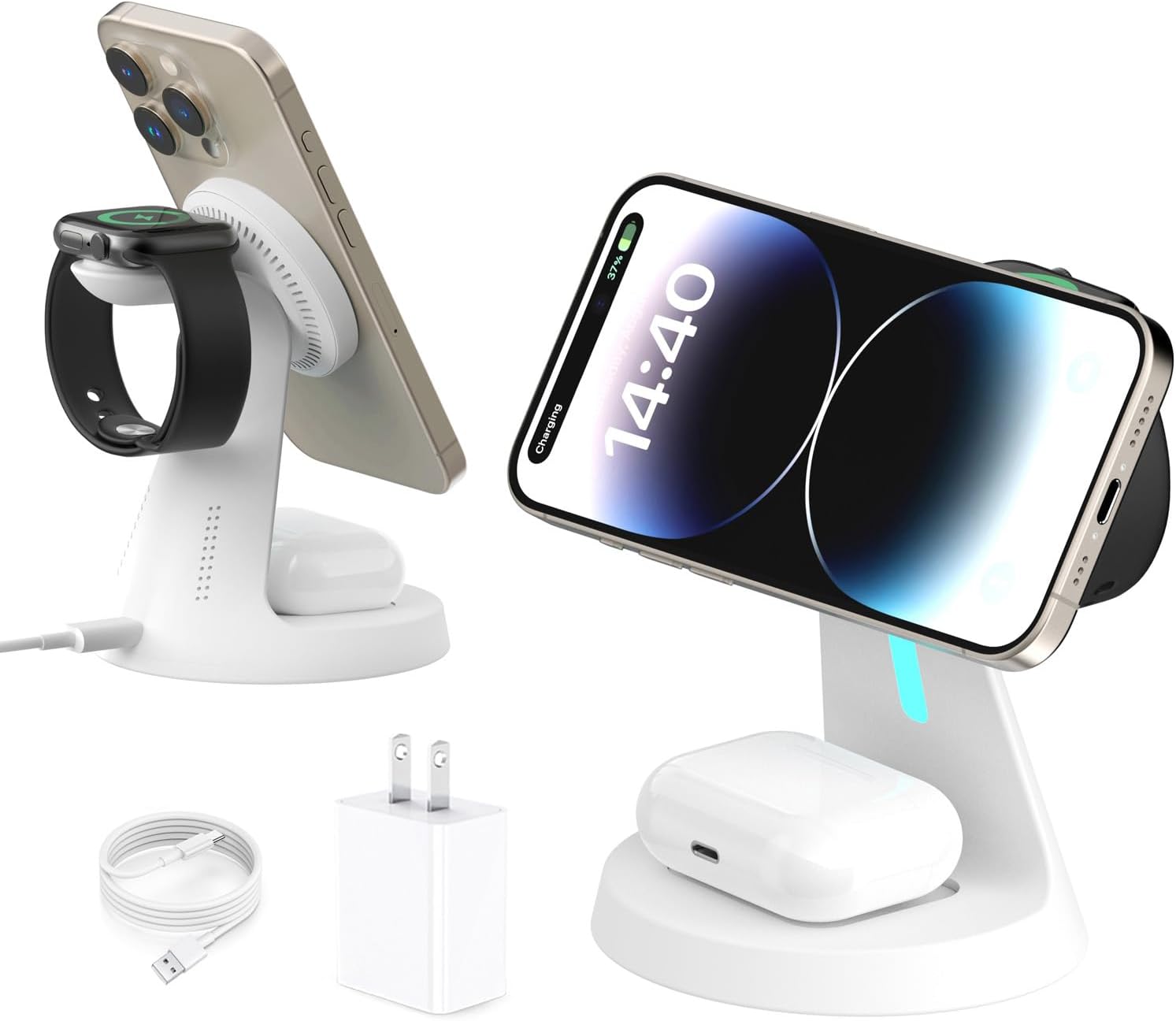 Wireless Charger Compatible with Mag-Safe,3 in 1 Charging Station for iPhone17\/16\/15\/14\/13\/12 Series, Apple Watch,AirPods,15W Fast Charging (Adapter Included)
