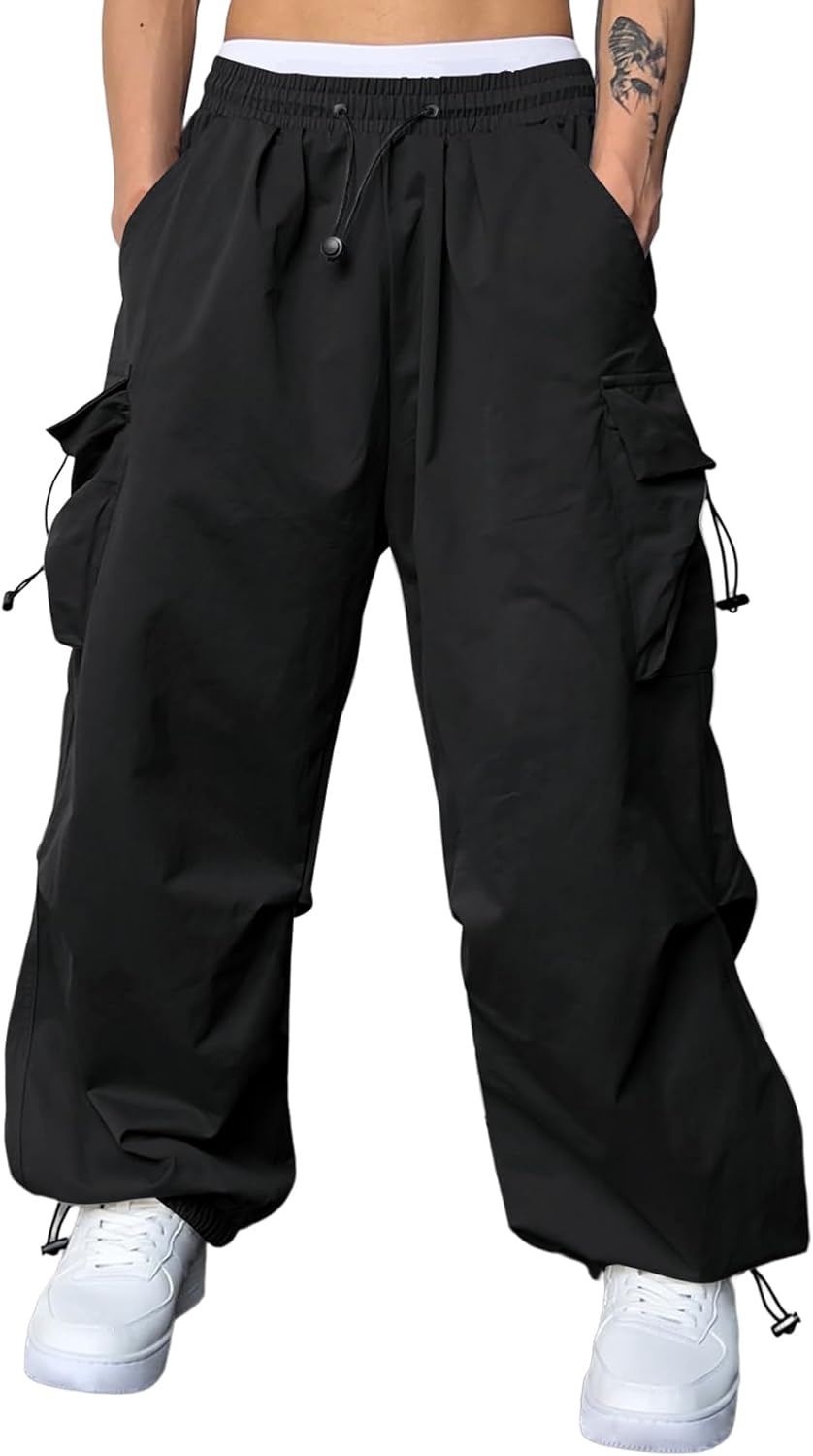 JMIERR Men's Baggy Cargo Pants Trendy Casual Parachute Pant Loose Fit Harem Joggers with Pockets for Streetwear