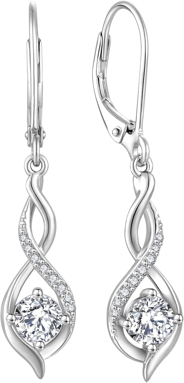 Blaniy Infinity Dangle Drop Earrings for Women 925 Sterling Silver Leverback Earrings with Birthstone Jewelry Gifts for Women