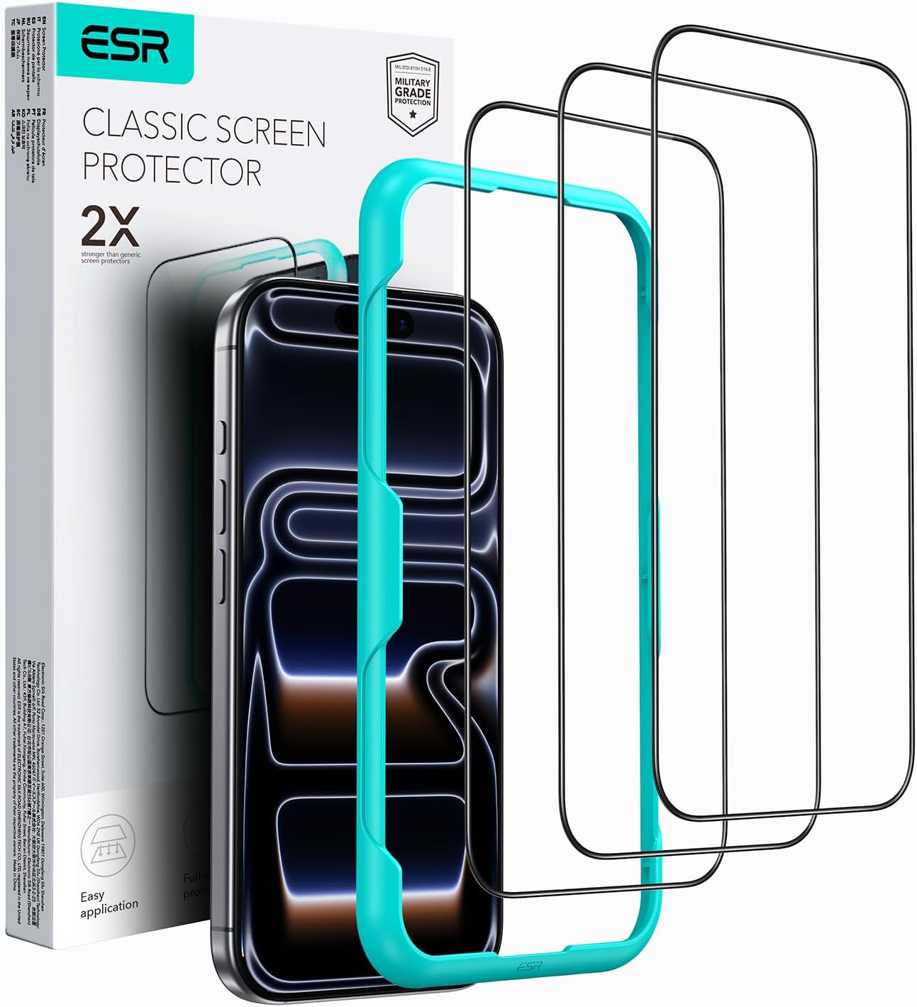 ESR 3 Pack for iPhone 16 \/ iPhone 15 Screen Protector, [9H Hardness] [Military Grade Shatterproof] Full Coverage Tempered Glass Film with Easy Installation Tool, HD Clear, Scratch Resistant