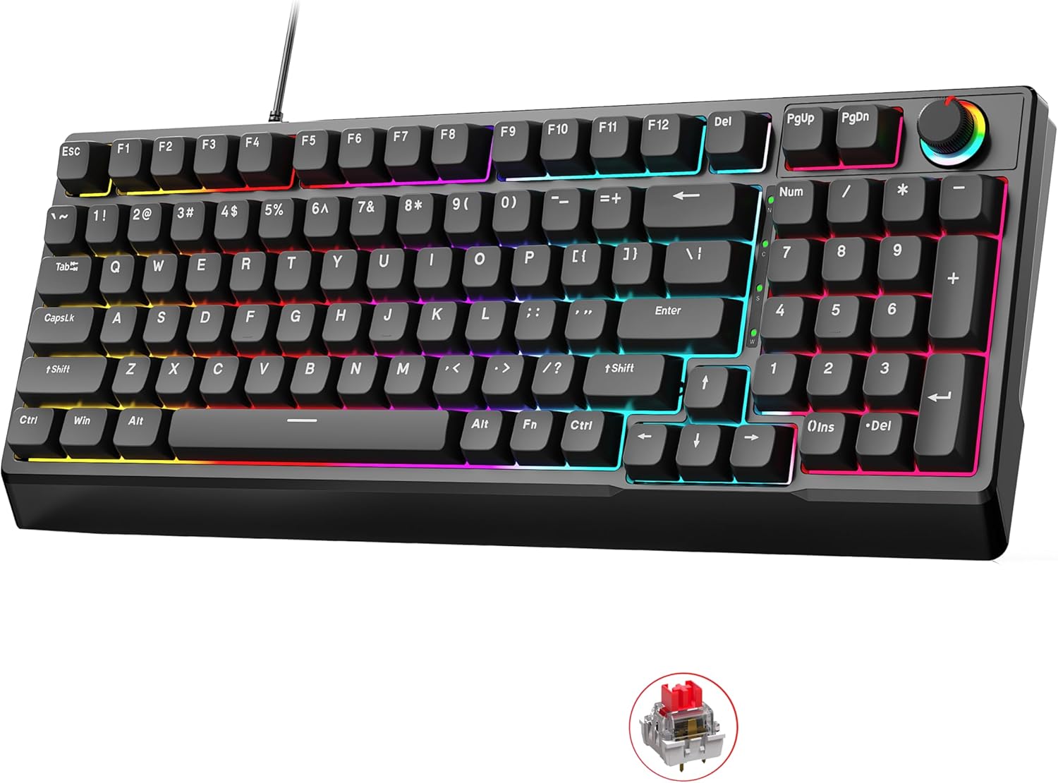 Gegago Mechanical Gaming Keyboard with Red Switches: 98 Keys PC Gaming Keyboard with Backlit，Multi-Function Volume &amp; Lighting Knob,Anti-Ghosting Wired USB keybaord for Elite PC\/Mac Gamers