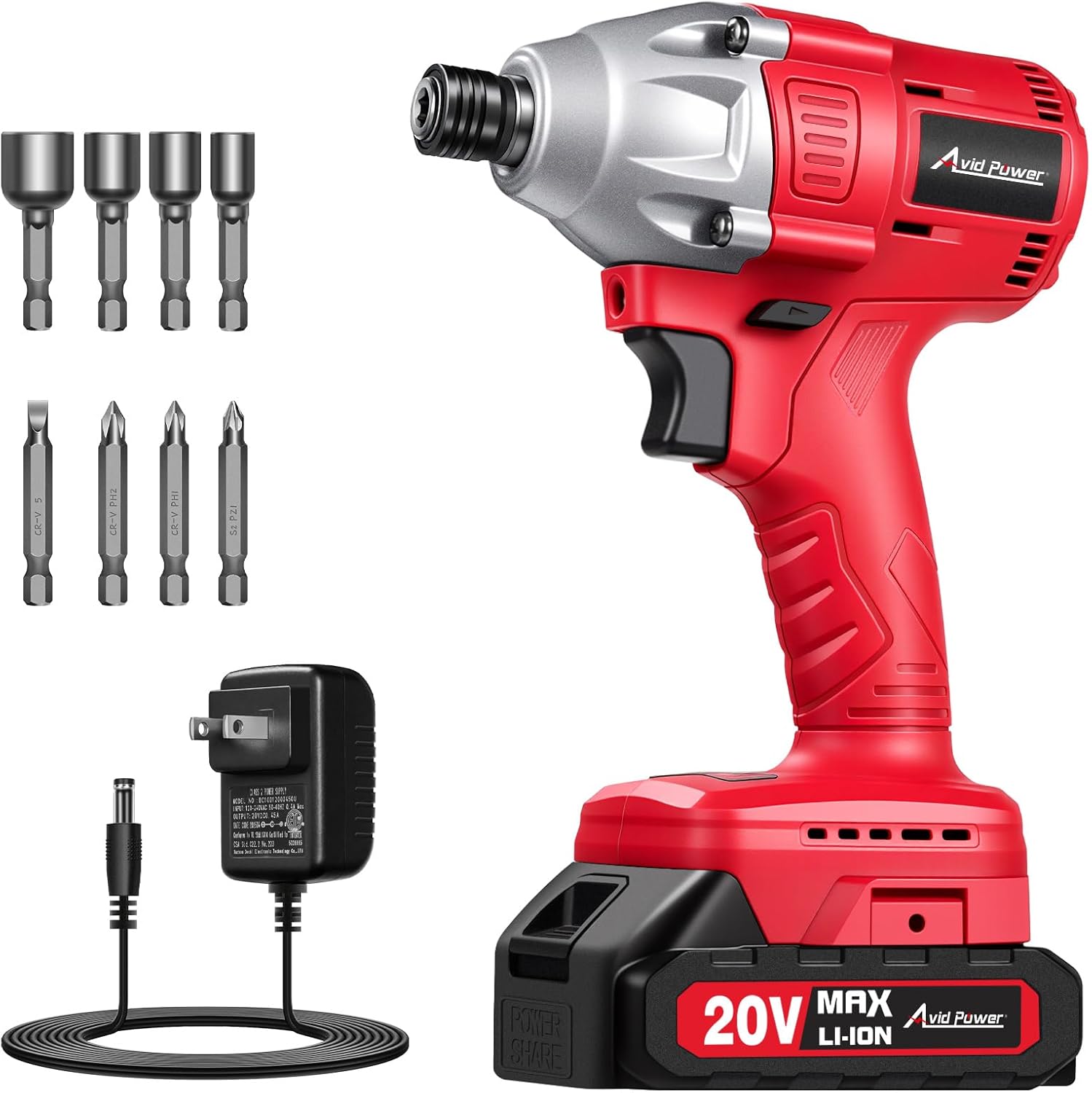 AVID POWER 20V Brushless 1\/4'' Impact Driver Kit, 2220in-lbs High Torque, 2-Speed Mode, Variable Speed Cordless Impact Driver, Brake Stop Function, Compact Design with LED Light, 4 Sockets &a