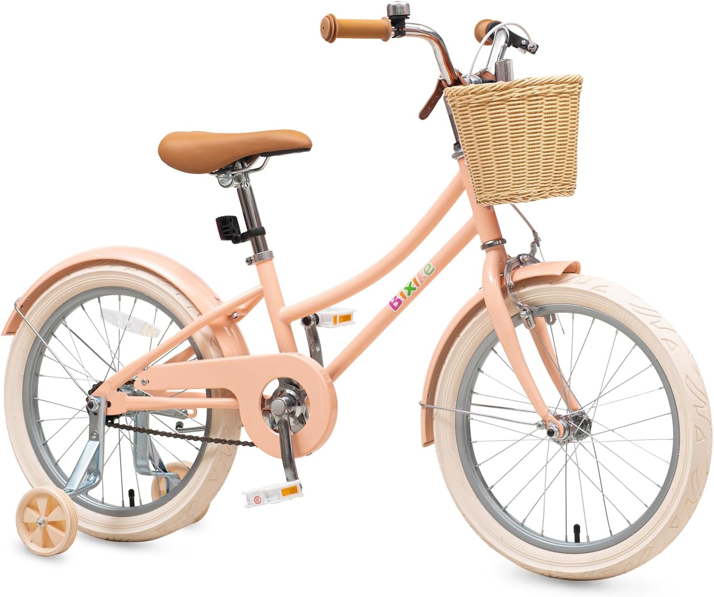 Bixike Retro Design Girls Bike with Basket and Coaster Brake for 3-13 Years Old Kids, 14 16 18 Inch Cruiser Bicycle for Toddlers with Training Wheels, 20 24 26 Inch with Kickstand, Multiple Colors