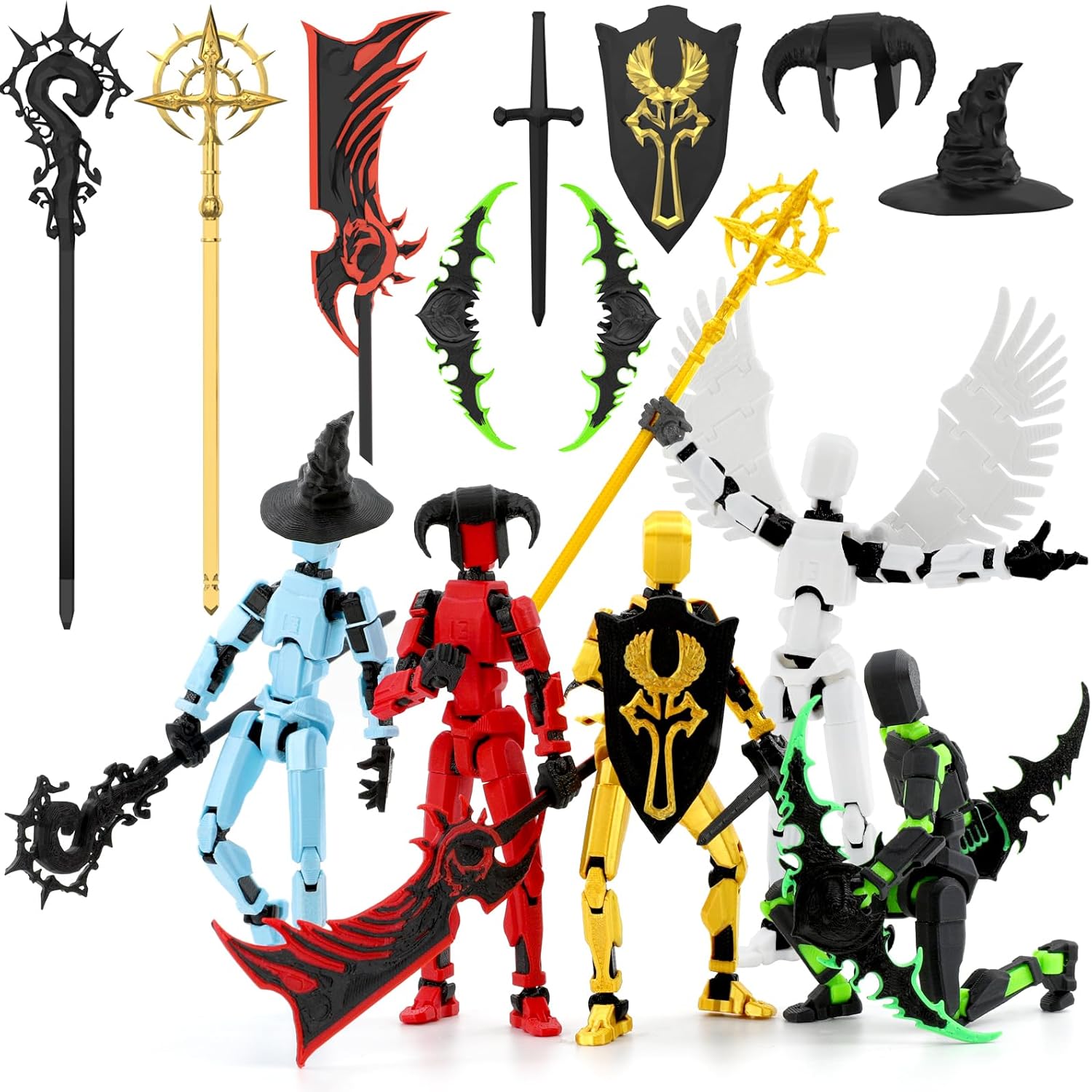 Qoopower Titan 13 Action Figure Assembly Completed, 5-Pack 3D Printed T Dummy Lucky 13 Action Figure Articulated, Gift for Boys Desktop Decorations,muñeco de acción (Multicolored)