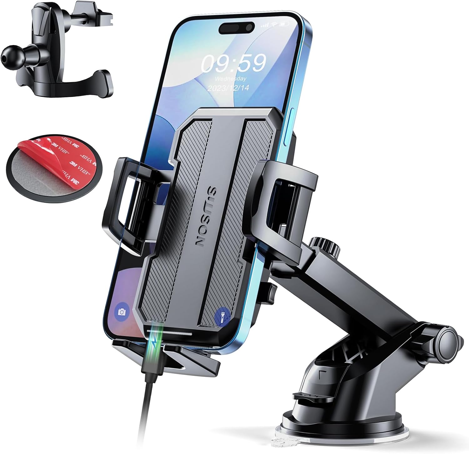 SUUSON Upgraded 3-in-1 Car Phone Holder Mount [Powerful Suction] Phone Mount for Car Dashboard Air Vent Windshield,for All iPhone Android Phone (Black)