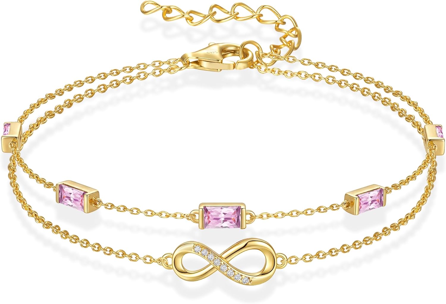Mothers Day Gifts for Mom Birthstone Bracelets for Women Infinity Love Women Bracelet Birthstone Charm Link 925 Sterling Silver Birthstone Bracelets, 18K-Gold-Plated Bracelets Anniversary Valentines C