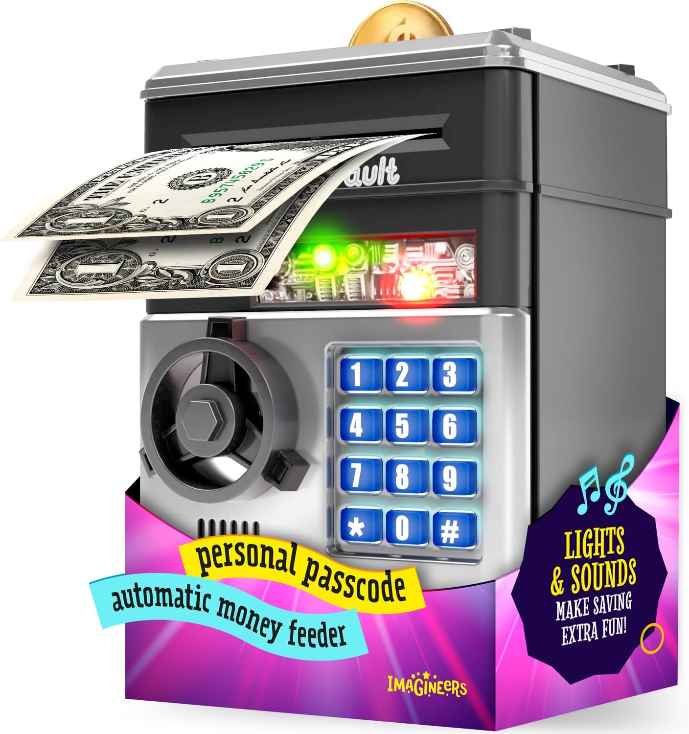 Piggy Bank for Kids - Electronic Money Saving Box w\/Code- ATM Safe - Toy Coin Bank - Easter Boys Toys for Age 3, 4, 5, 6, 7, 8, 9 - Birthday Gifts for 8, 9, 10, 11, 12 Year Old Boy and Girl