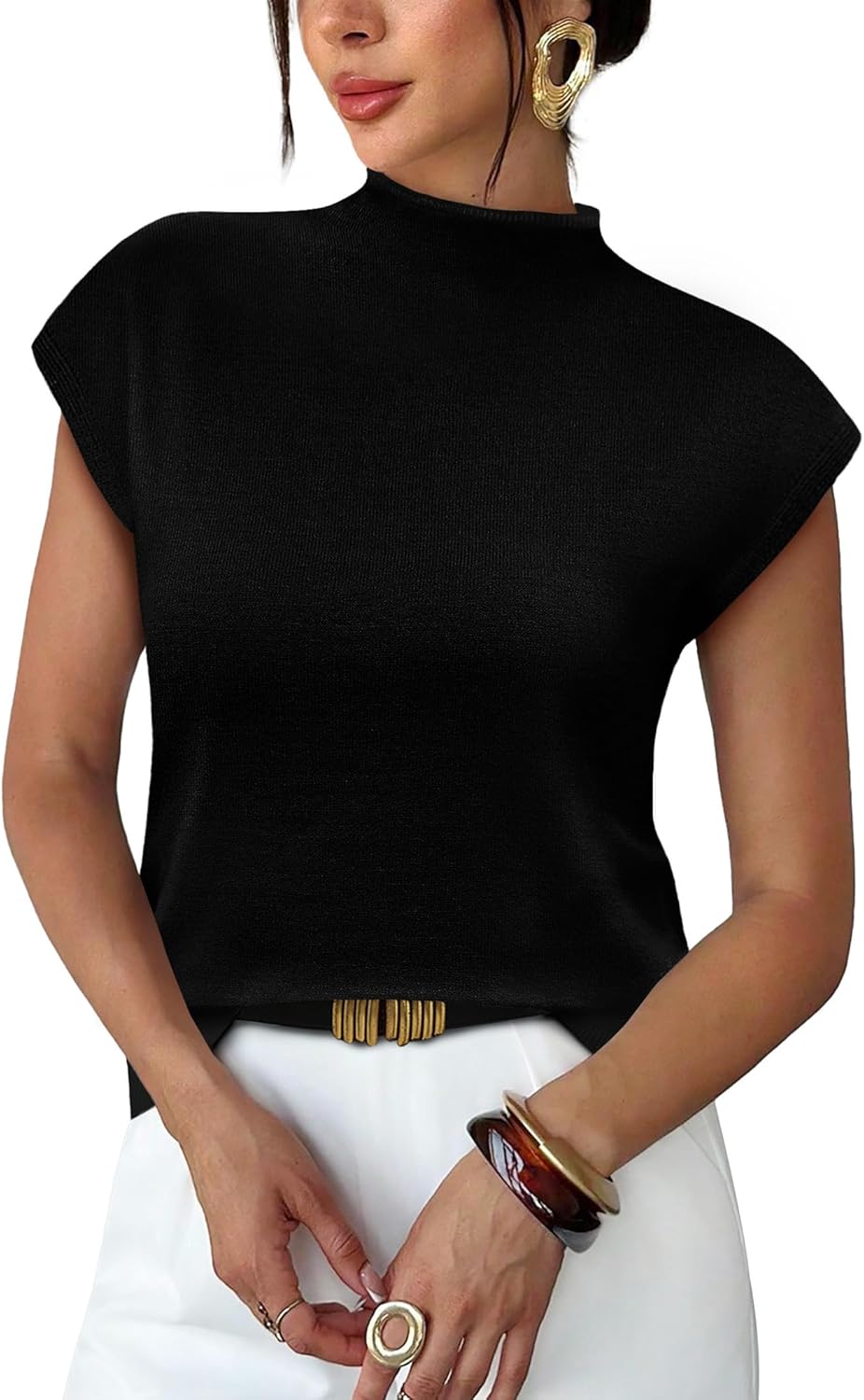 Sampeel Womens Short Sleeve Sweater Mock Neck Summer Top Dressy Casual Basic Knit Pullover Shirt