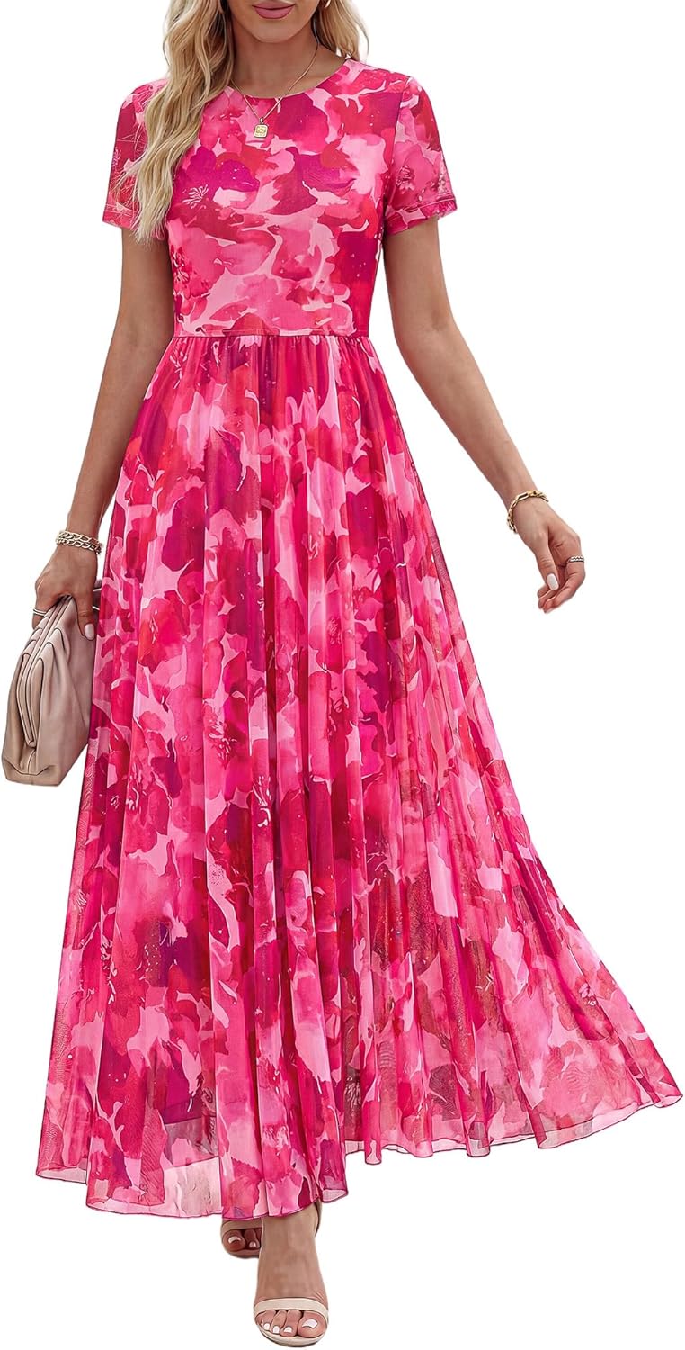 BTFBM Summer Dresses for Women 2026 Formal Short Sleeve Floral Homecoming Dress Maxi Wedding Guest Vacation Outfits