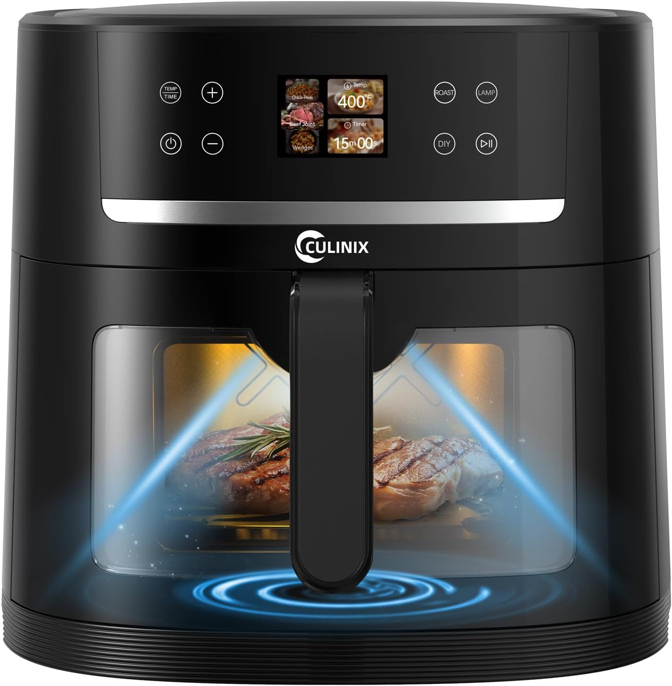 CULINIX Smart 8.5QT Air Fryer with Auto-Identify Camera &amp; Keep Warm, One-Touch Cooking for Steak, Chicken Wings, Fries &amp; 12 More, XXL Family Size, Shake Reminder, Nonstick, Black