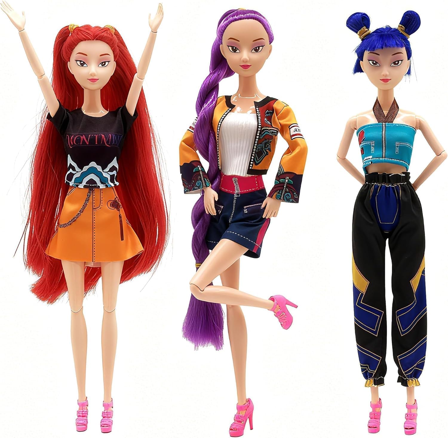 JILLICK Demon Hunters Toys Action Dolls Set, 11.5-inch Poseable Dolls with Movable Joints, 3-Pack Collectible Model Toys for Fans and Kids Game Gift