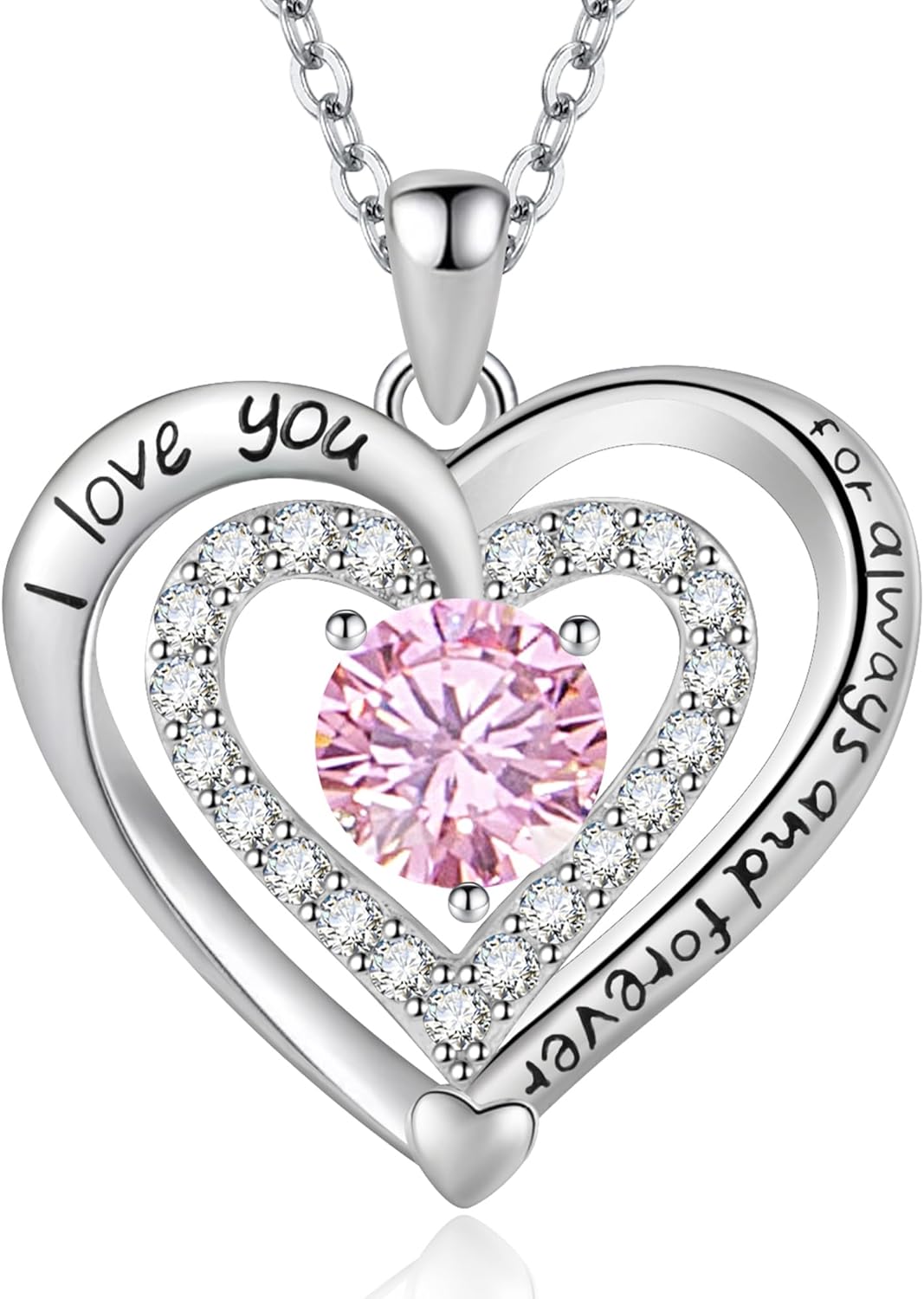Yaumatea I Love You Forever Heart Necklace for Women - 12 Month Birthstone Pendant with Created Sapphire\/Cubic Zirconia - Romantic Jewelry Gifts for Wife Mom Girlfriend, Box Included