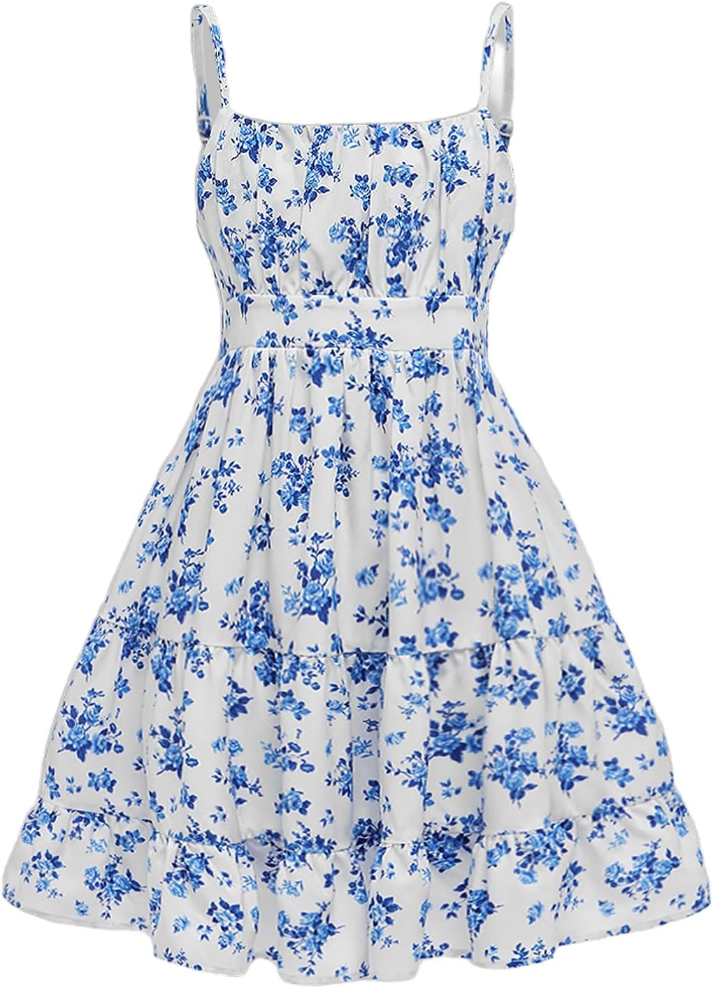 Floerns Girl's Floral Print Sleeveless Ruched Ruffle Hem A Line Cami Short Dress
