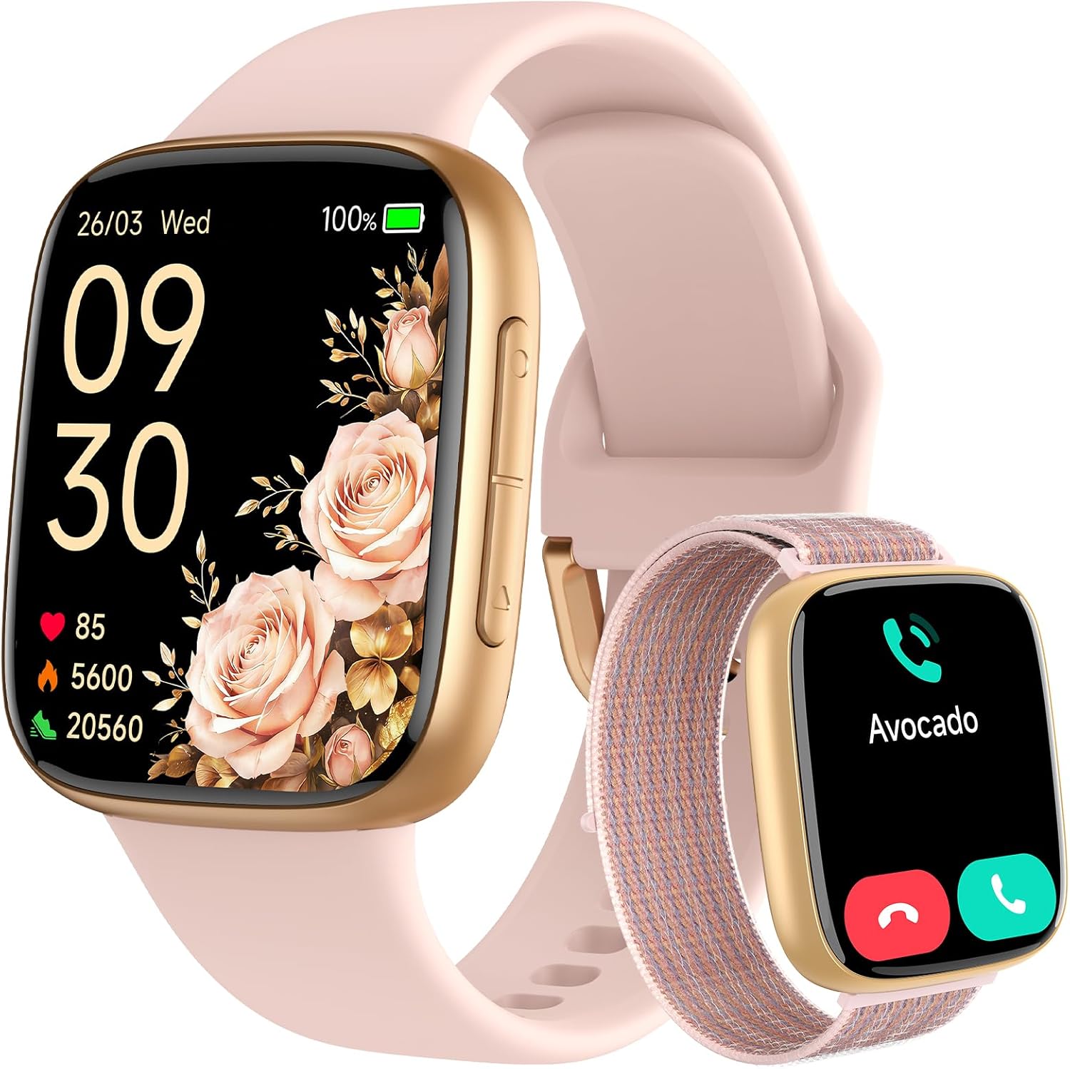 Smart Watch for Women, Answer\/Make Call, 1.85" AMOLED Always-On Display Screen Smartwatch for iPhone &amp; Android, 3ATM Waterproof Fitness Tracker with Heart Rate\/Sleep\/SpO2 Monitor, 100+ Spor
