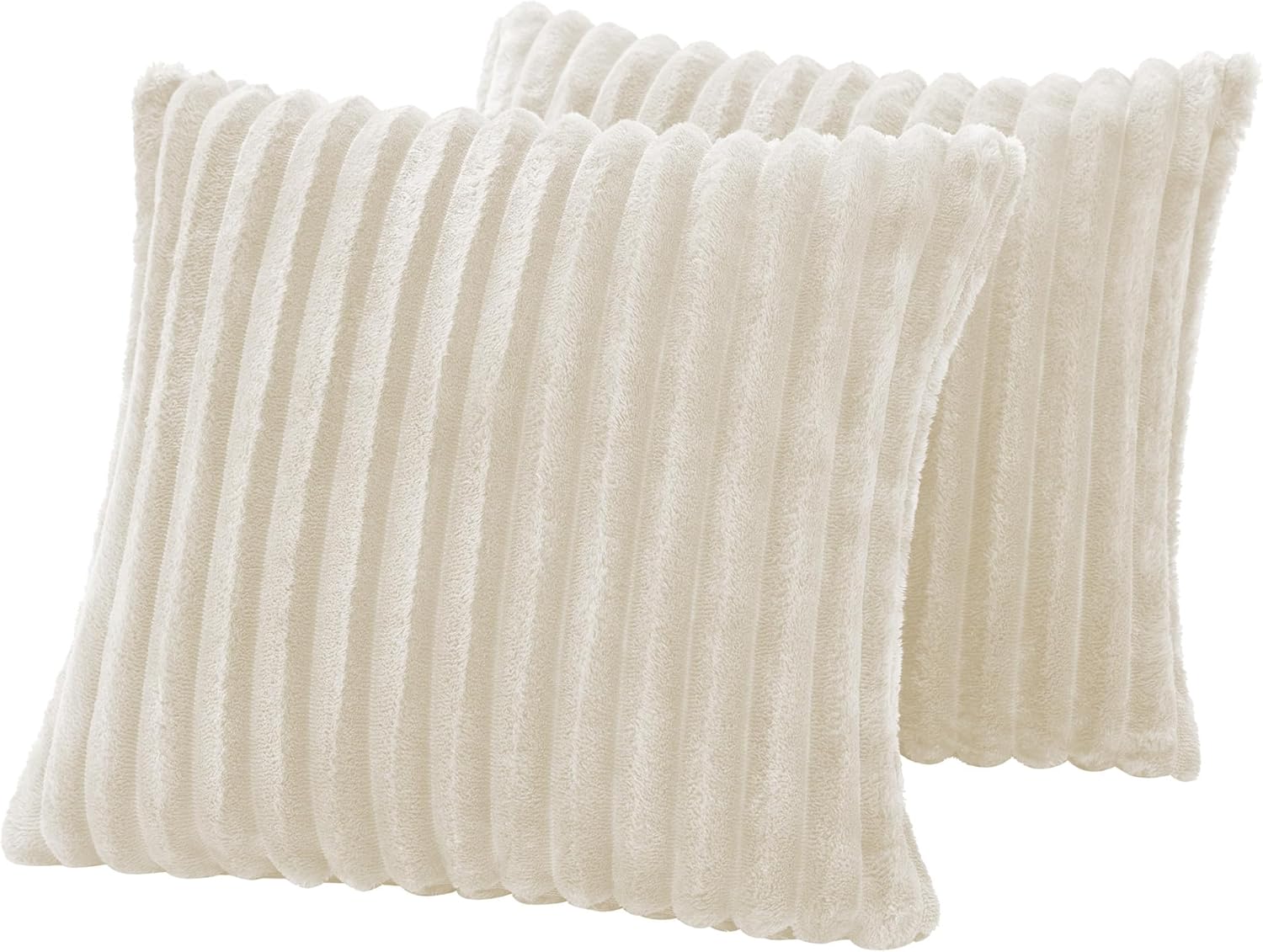 KINGYES 16 x 16 Inches Throw Pillow with Corduroy Cover, Small Pillows Set of 2 Decorative Cushion for Sofa, Beige White