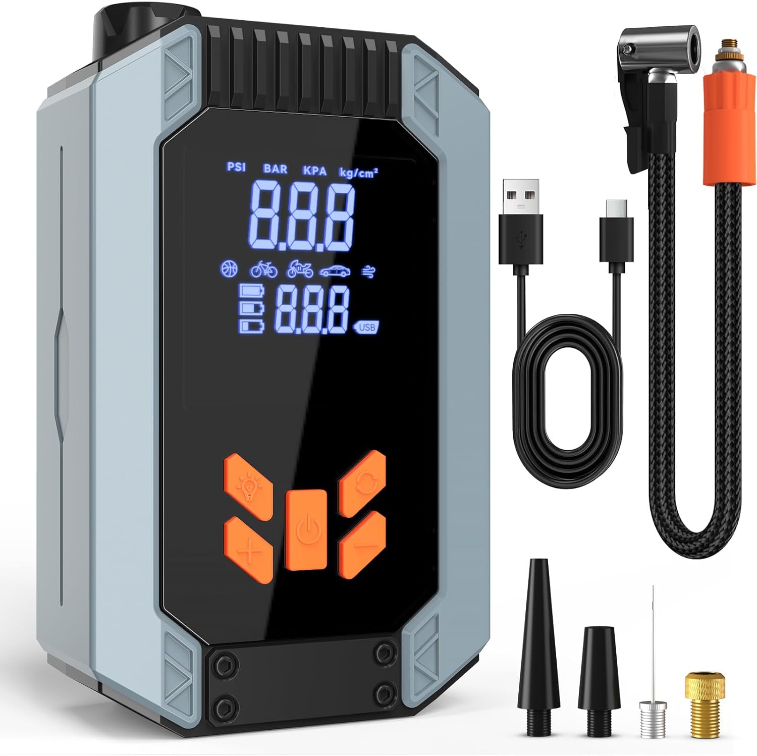 Clicar tire inflator portable air compressor,Digital tire pressure gauge,12V 150 PSI bike pump,Emergency LED Light for air pump for car tires,Wireless high speed low noise ball pump.